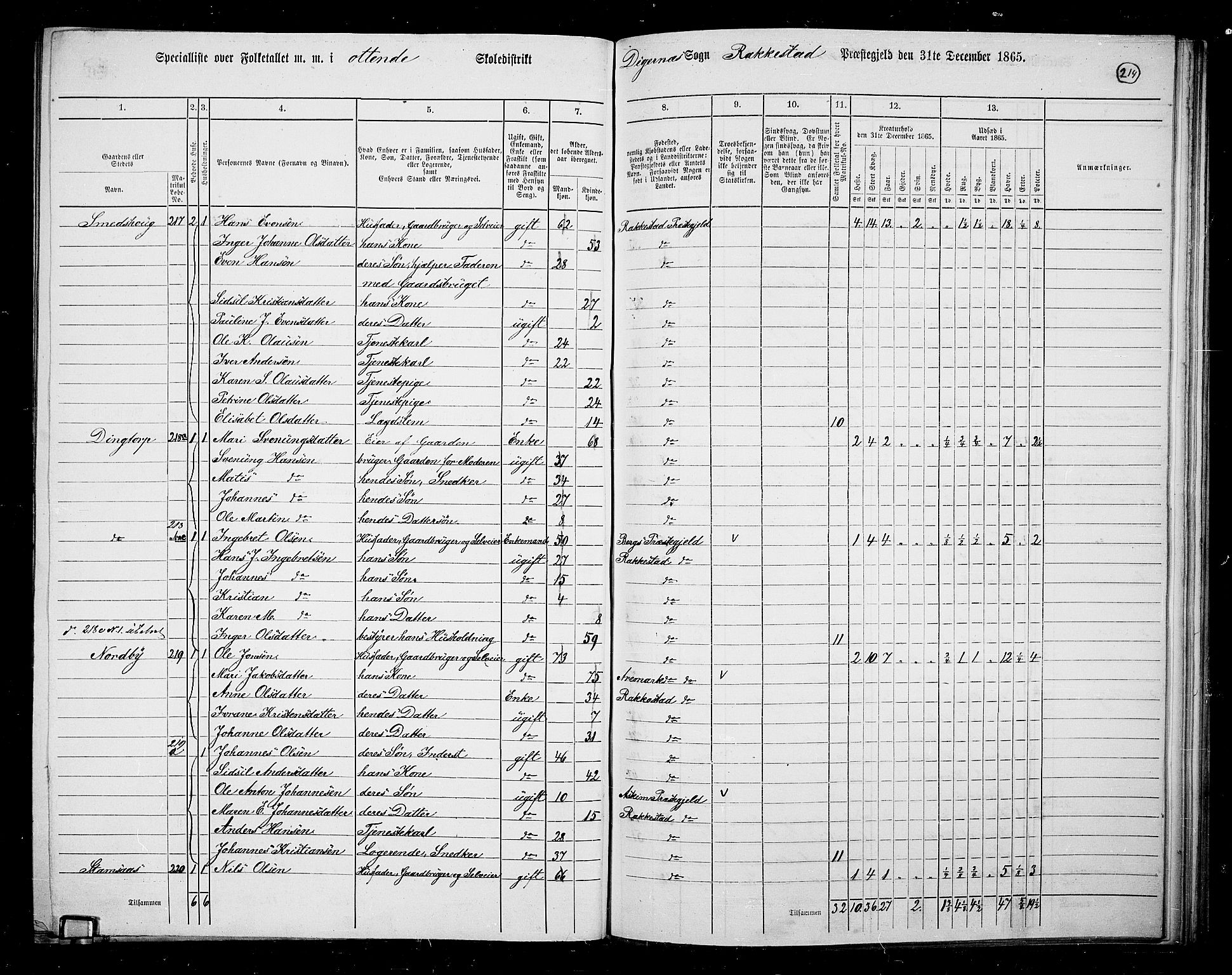 RA, 1865 census for Rakkestad, 1865, p. 205