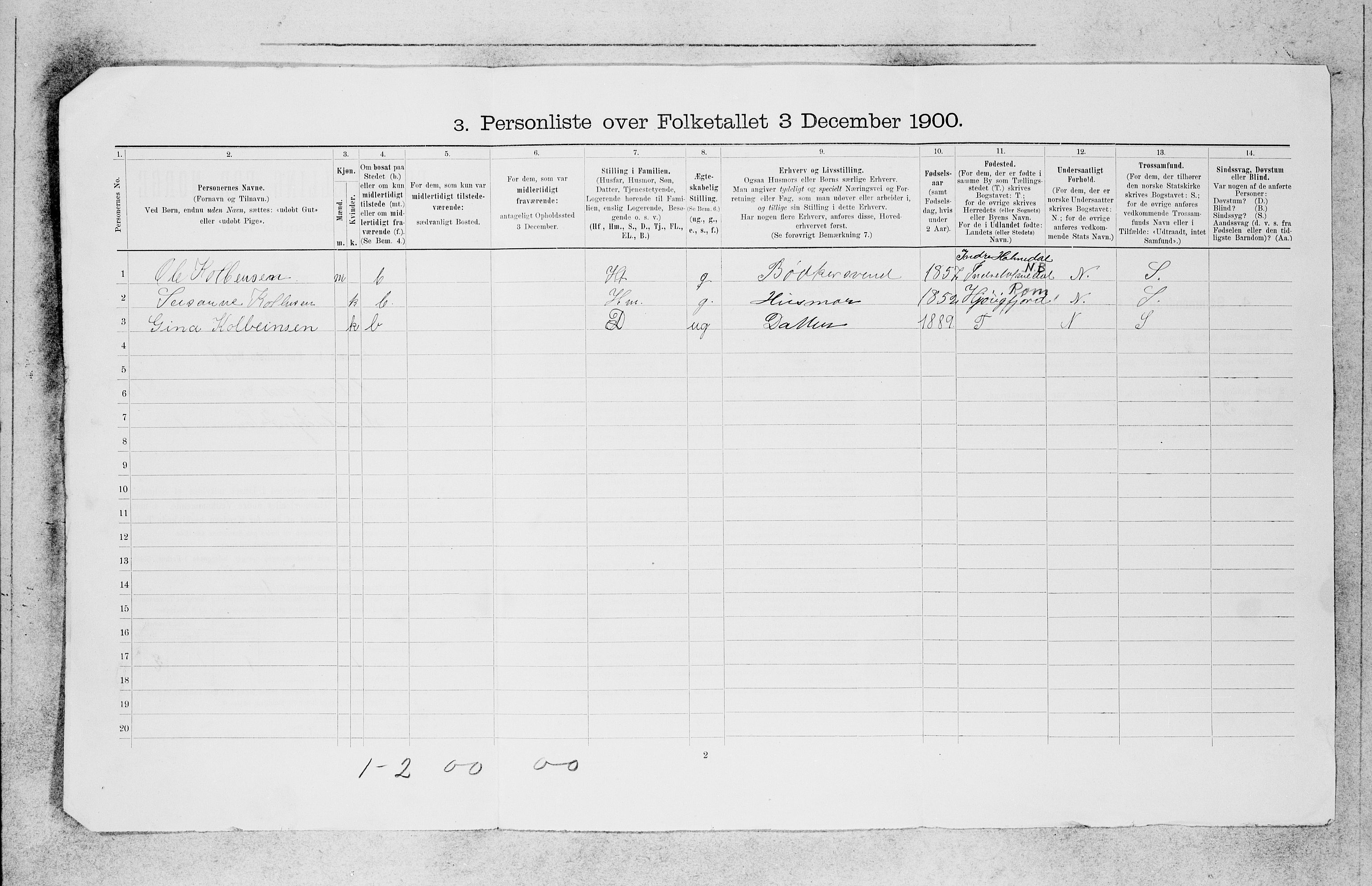 SAB, 1900 census for Bergen, 1900, p. 15415