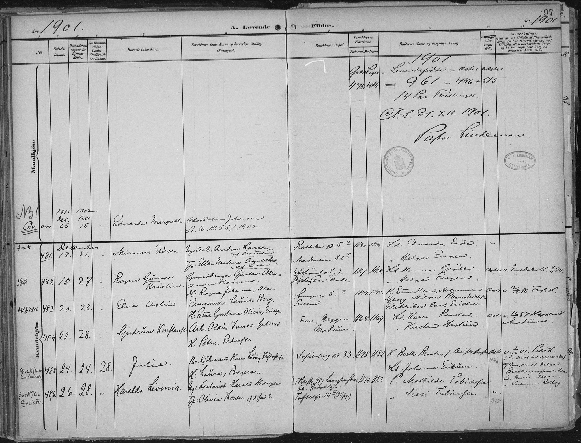 Rikshospitalet prestekontor Kirkebøker, SAO/A-10309b/F/L0012: Parish register (official) no. 12, 1901-1904, p. 97