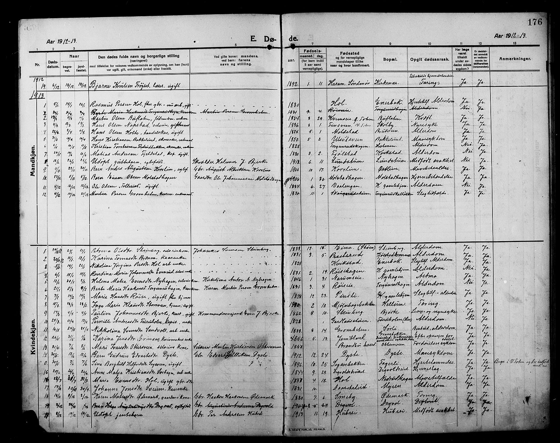 Kolbu prestekontor, SAH/PREST-110/H/Ha/Hab/L0001: Parish register (copy) no. 1, 1912-1925, p. 176