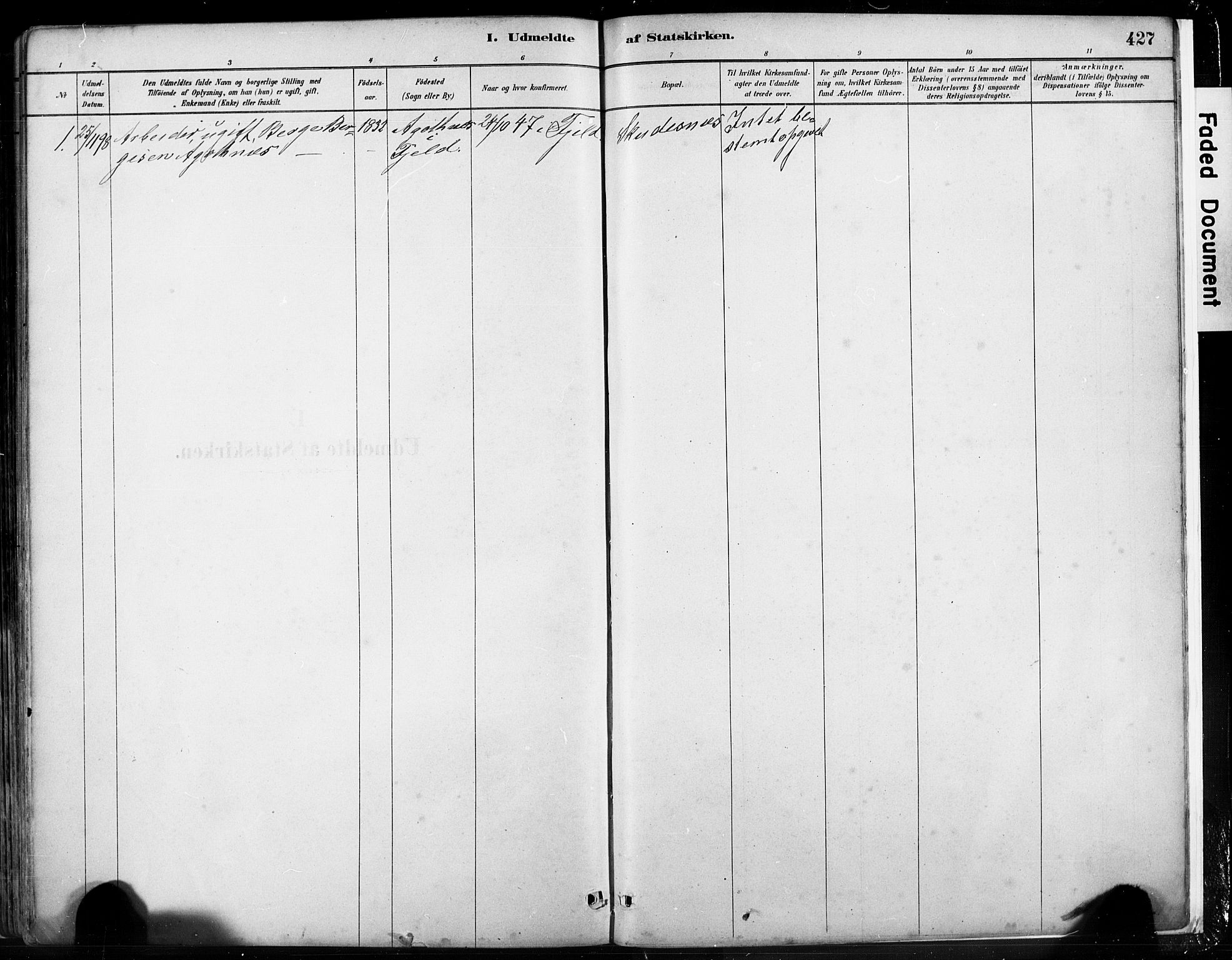 Fjell sokneprestembete, SAB/A-75301/H/Hab: Parish register (copy) no. A 4, 1880-1899, p. 427