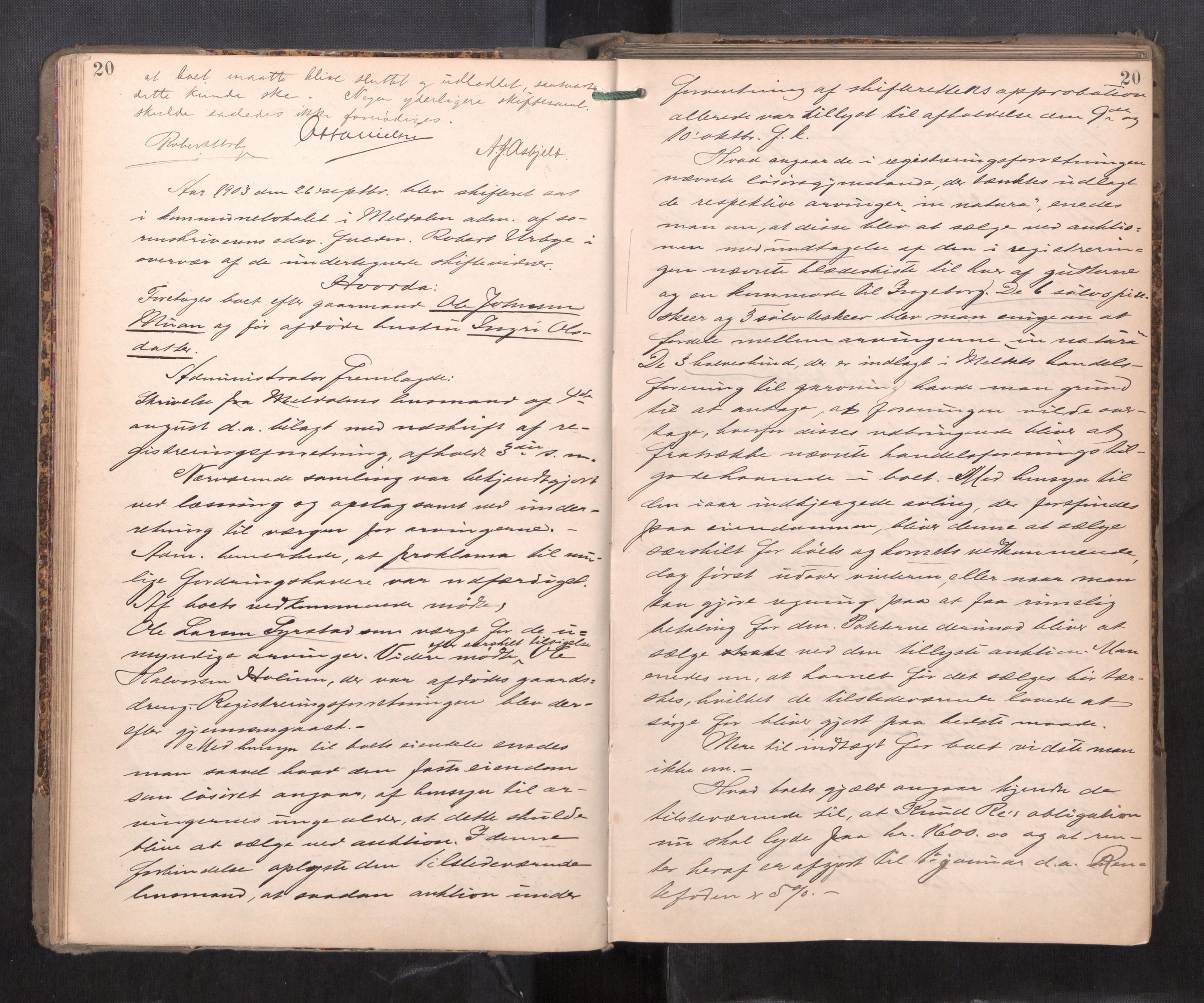 Orkdal sorenskriveri, AV/SAT-A-4169/1/3/3B/L0011: Skiftebehandlingsprotokoll, 1902-1914, p. 20