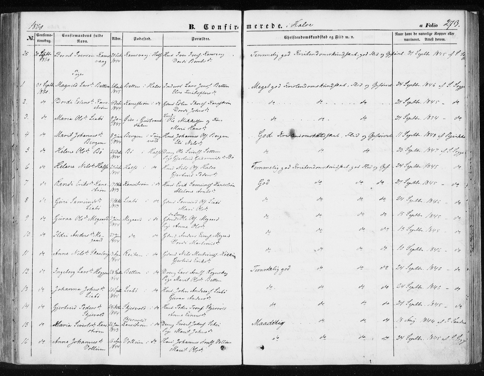 Ministerialprotokoller, klokkerbøker og fødselsregistre - Møre og Romsdal, AV/SAT-A-1454/576/L0883: Parish register (official) no. 576A01, 1849-1865, p. 273