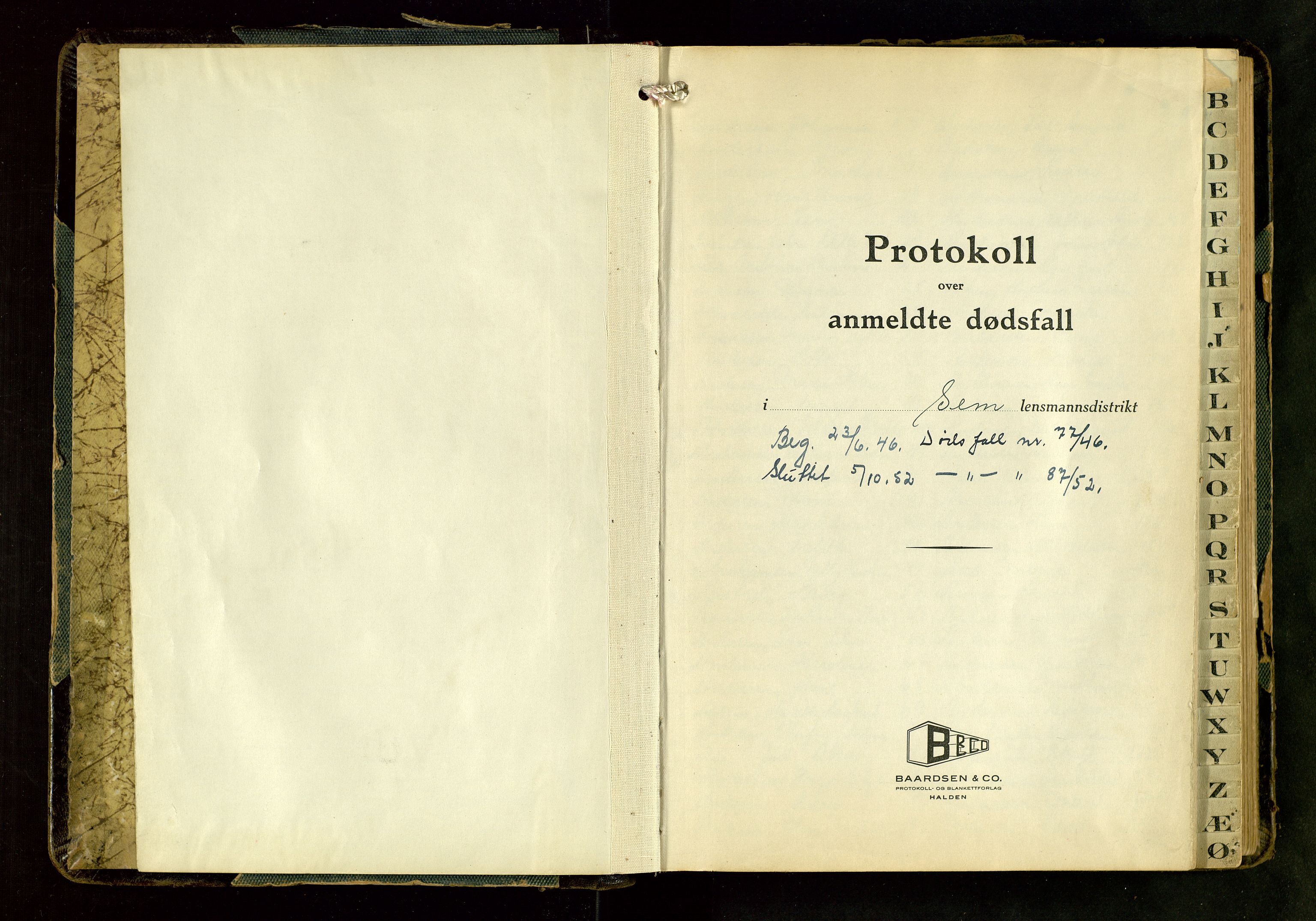 Sem lensmannskontor, AV/SAKO-A-547/H/Ha/L0010: Dødsfallsprotokoll, 1946-1952