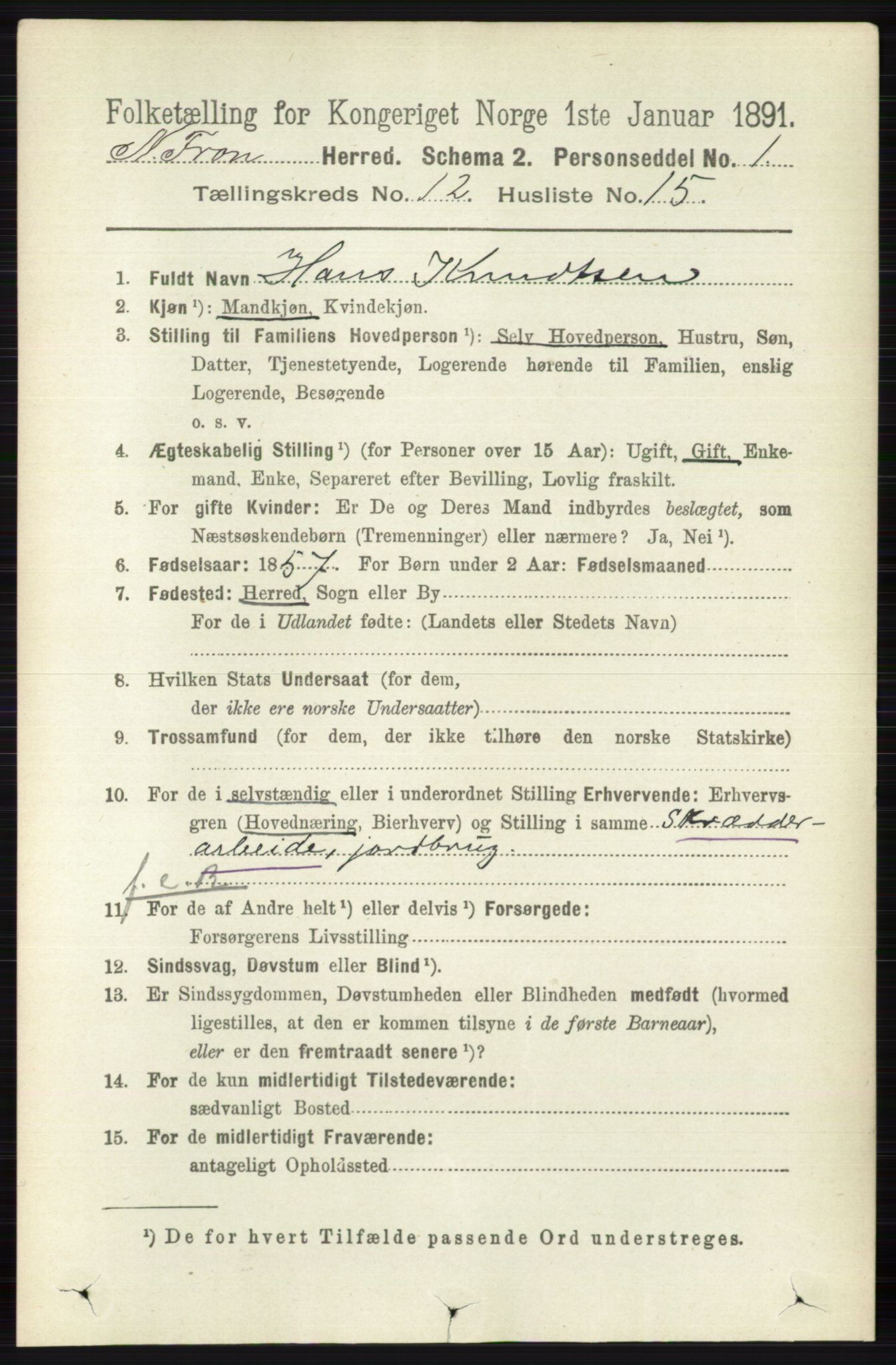 RA, 1891 census for 0518 Nord-Fron, 1891, p. 5177