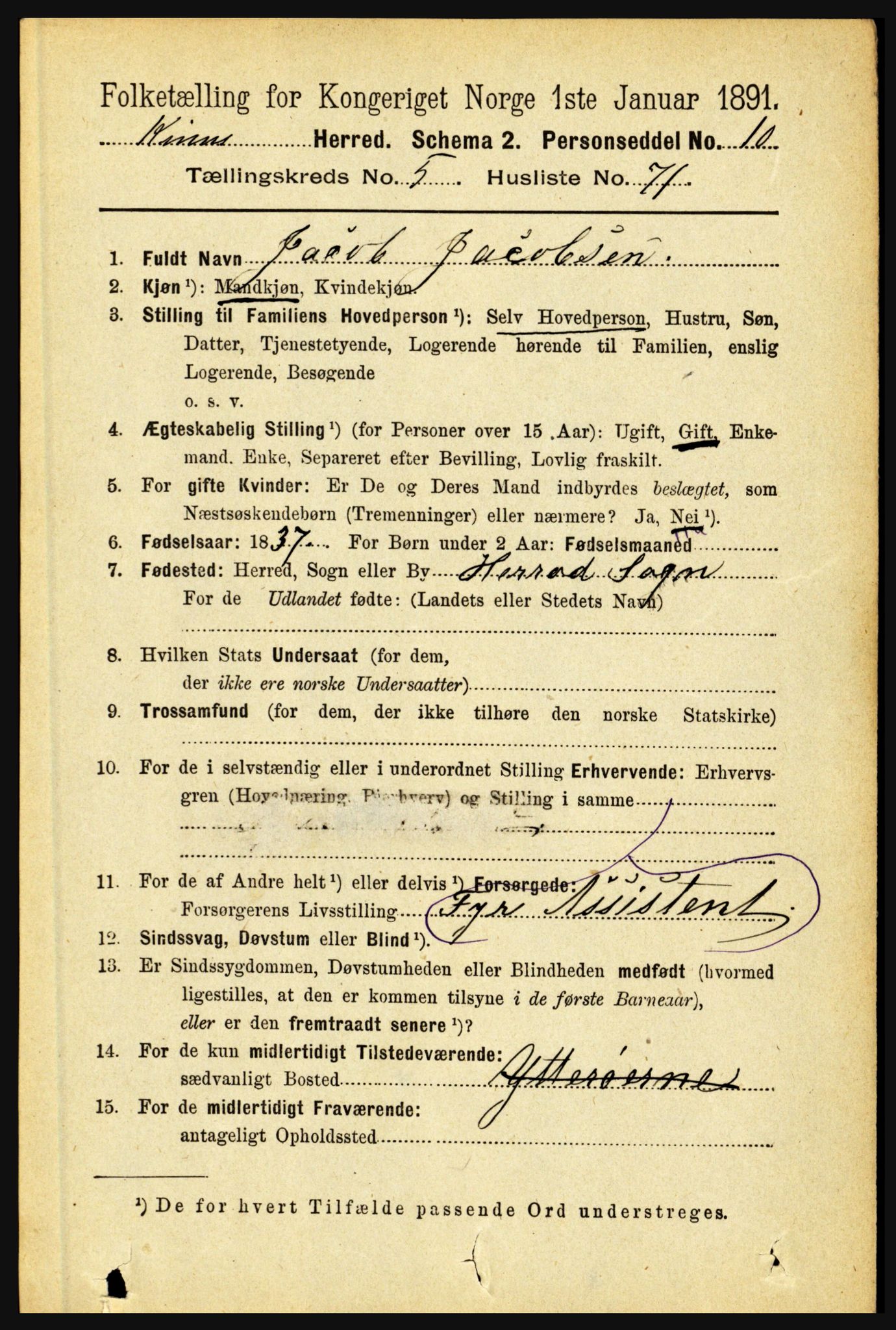 RA, 1891 census for 1437 Kinn, 1891, p. 2206