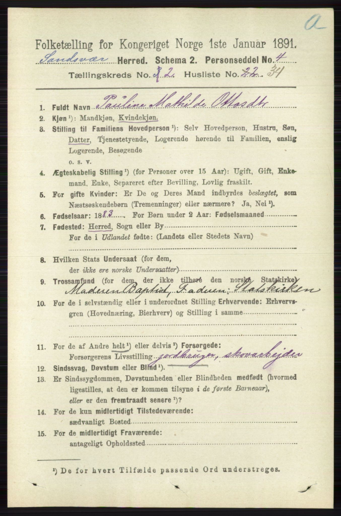 RA, 1891 census for 0629 Sandsvær, 1891, p. 882