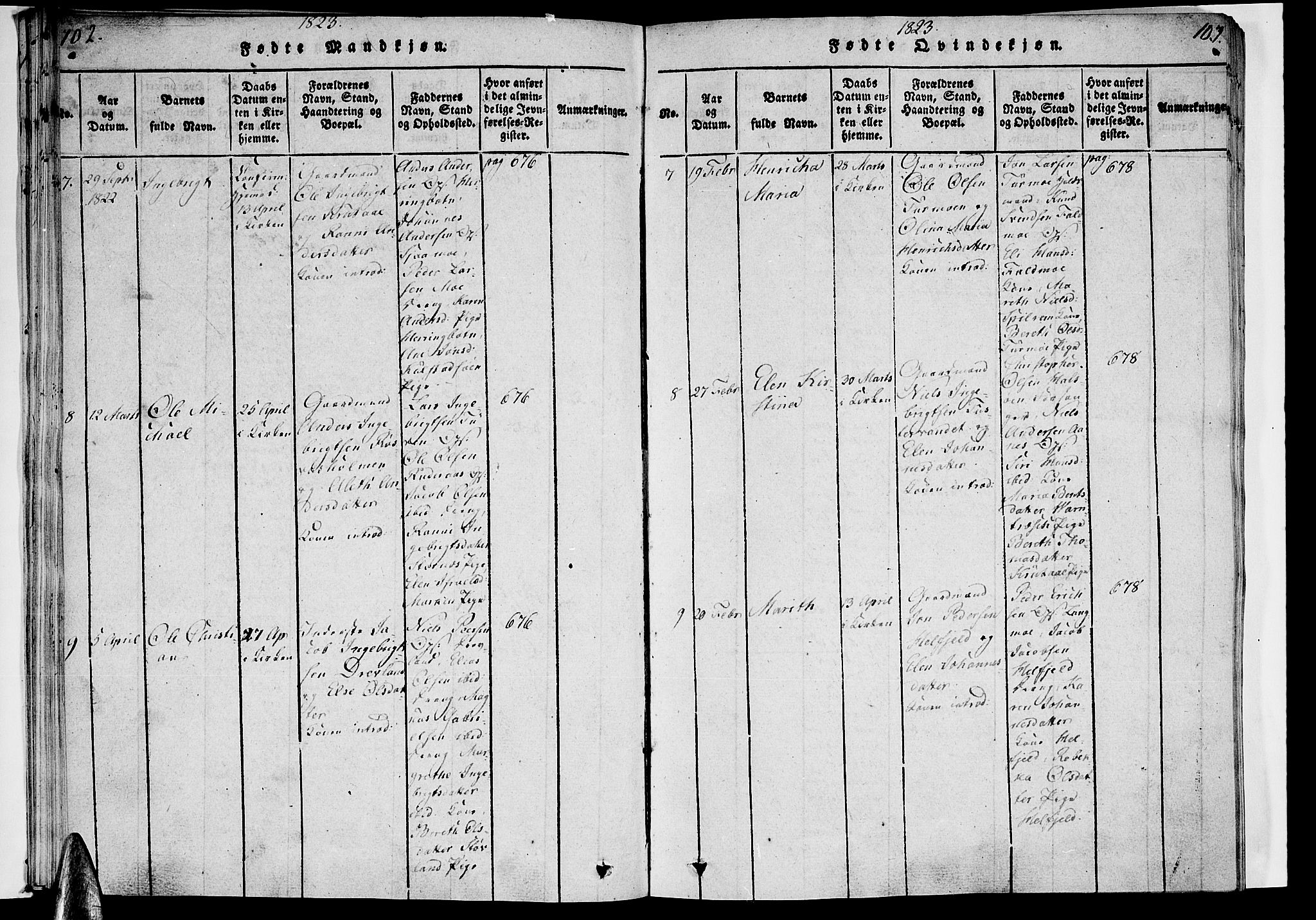 Ministerialprotokoller, klokkerbøker og fødselsregistre - Nordland, AV/SAT-A-1459/820/L0288: Parish register (official) no. 820A09, 1820-1825, p. 102-103