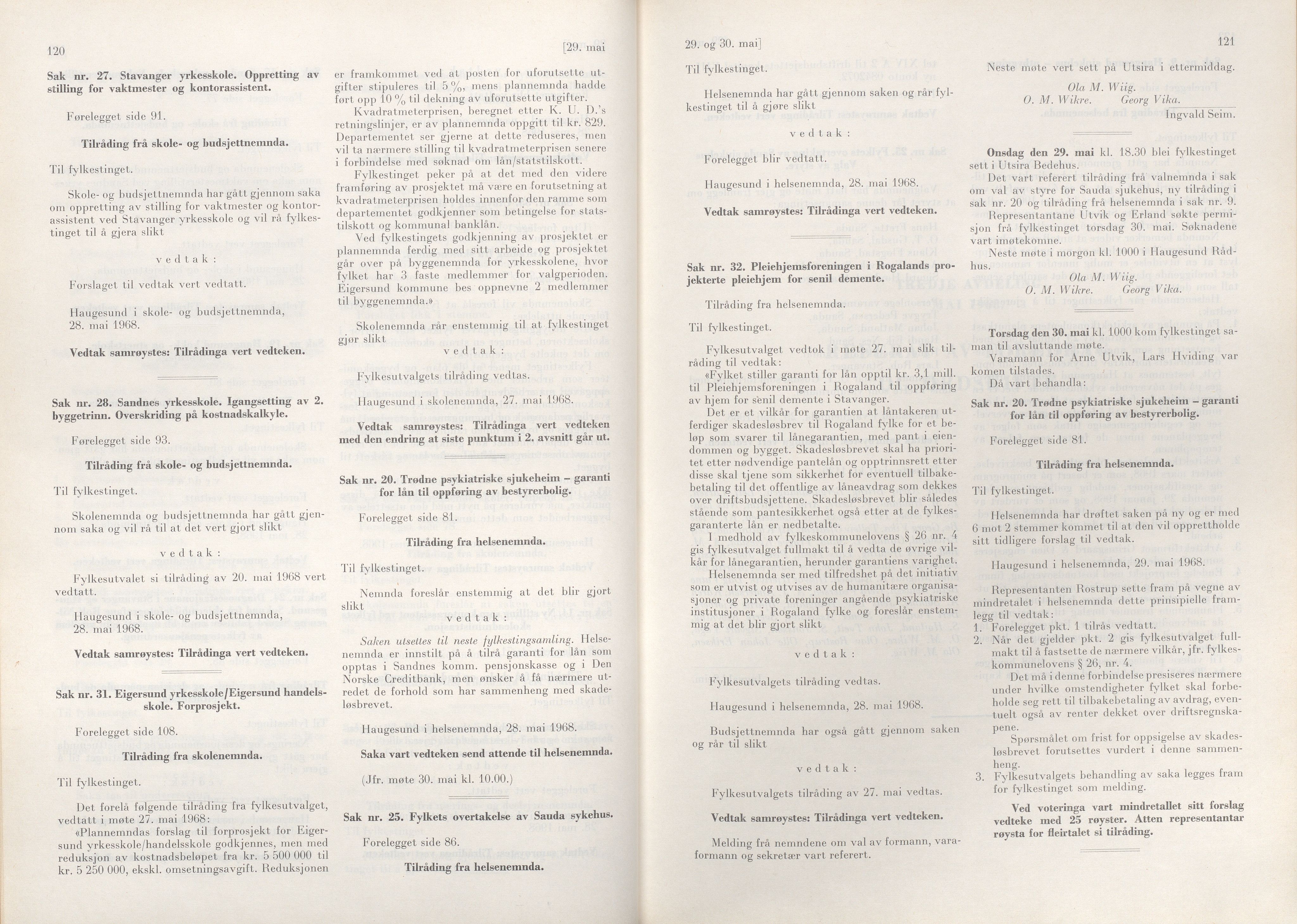 Rogaland fylkeskommune - Fylkesrådmannen , IKAR/A-900/A/Aa/Aaa/L0088: Møtebok , 1968, p. 120-121