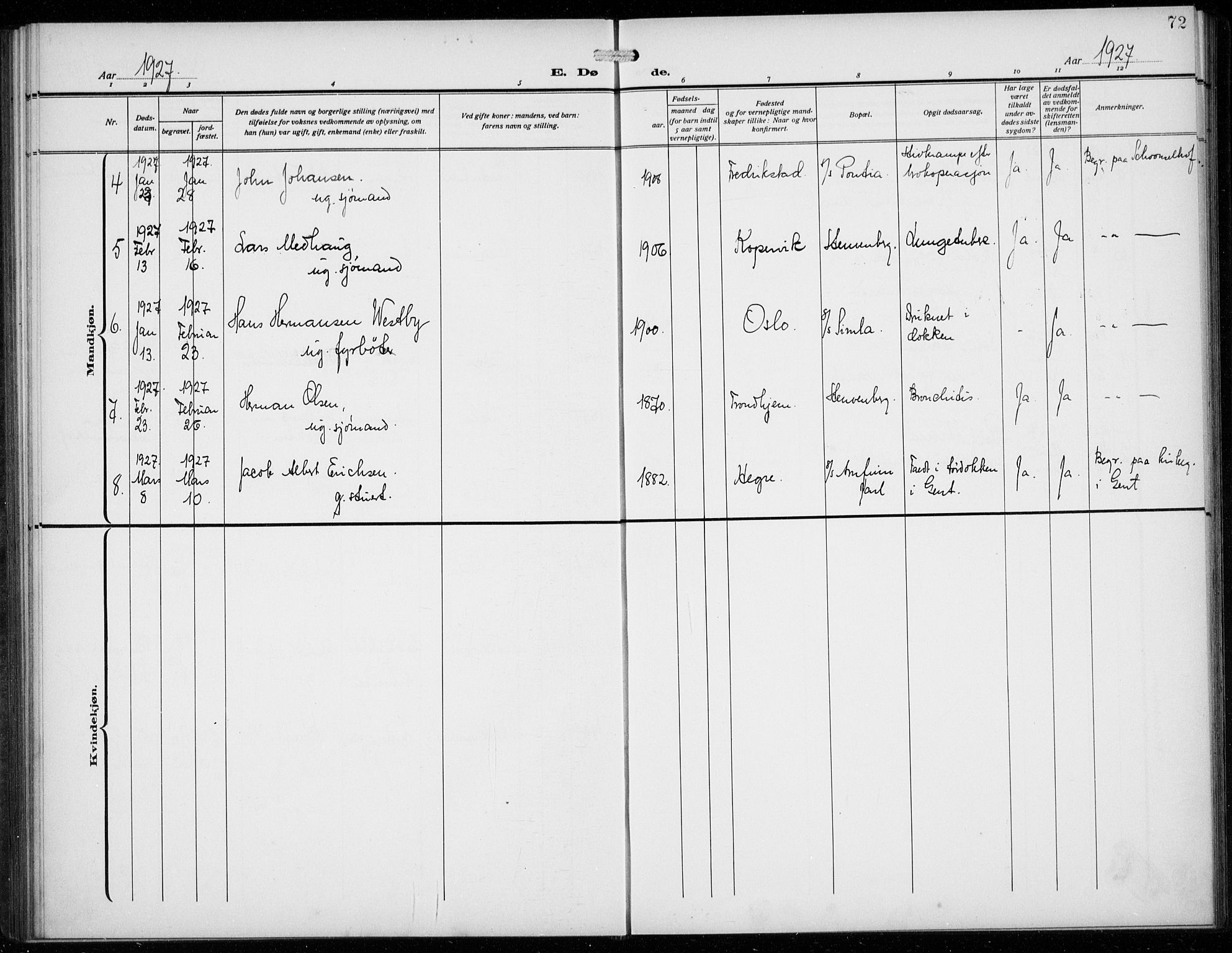 Den norske sjømannsmisjon i utlandet/Antwerpen, SAB/SAB/PA-0105/H/Ha/L0003: Parish register (official) no. A 3, 1914-1930, p. 72