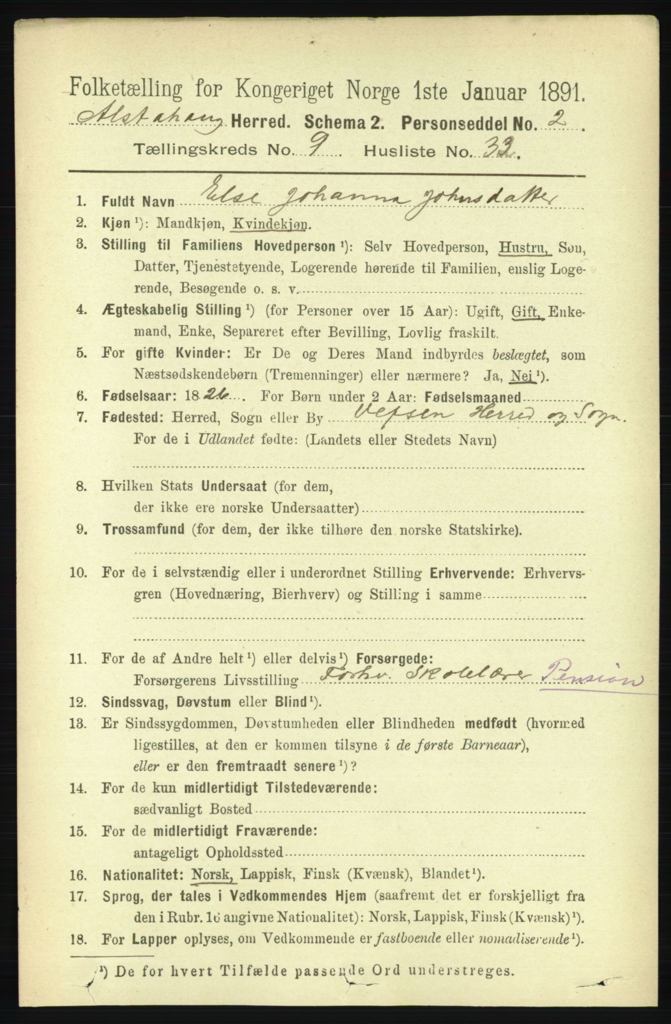 RA, 1891 census for 1820 Alstahaug, 1891, p. 3460