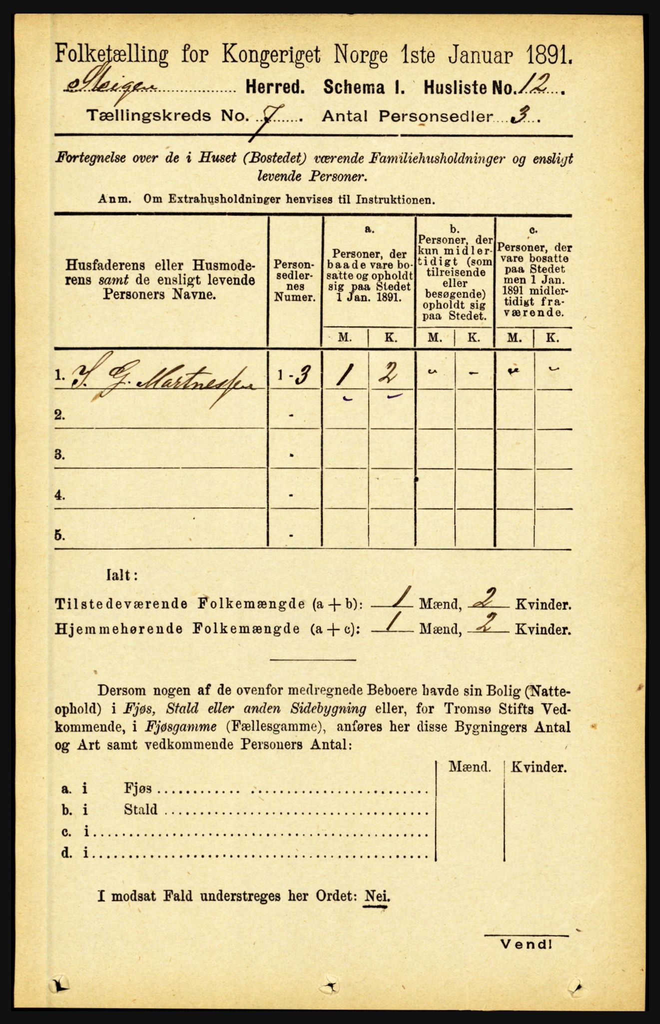 RA, 1891 census for 1848 Steigen, 1891, p. 2231