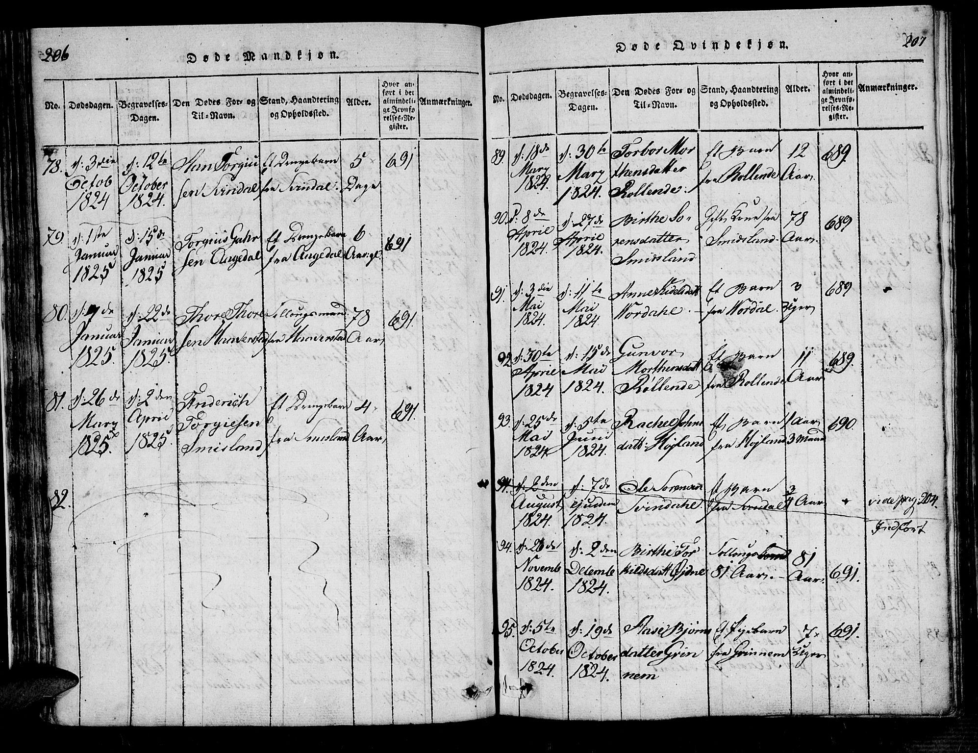 Bjelland sokneprestkontor, SAK/1111-0005/F/Fa/Fac/L0001: Parish register (official) no. A 1, 1815-1866, p. 206-207