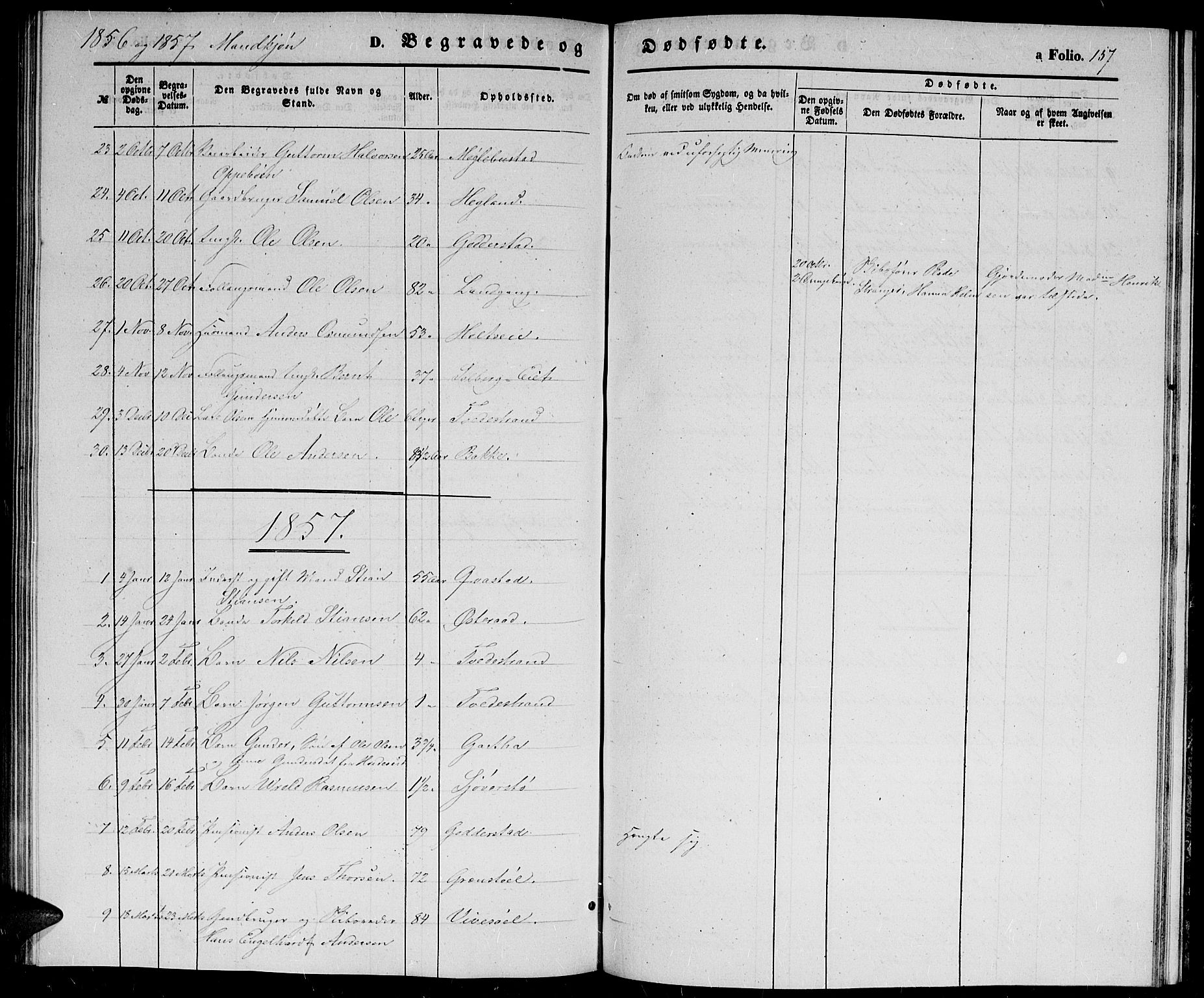 Holt sokneprestkontor, AV/SAK-1111-0021/F/Fb/L0007: Parish register (copy) no. B 7, 1849-1858, p. 157