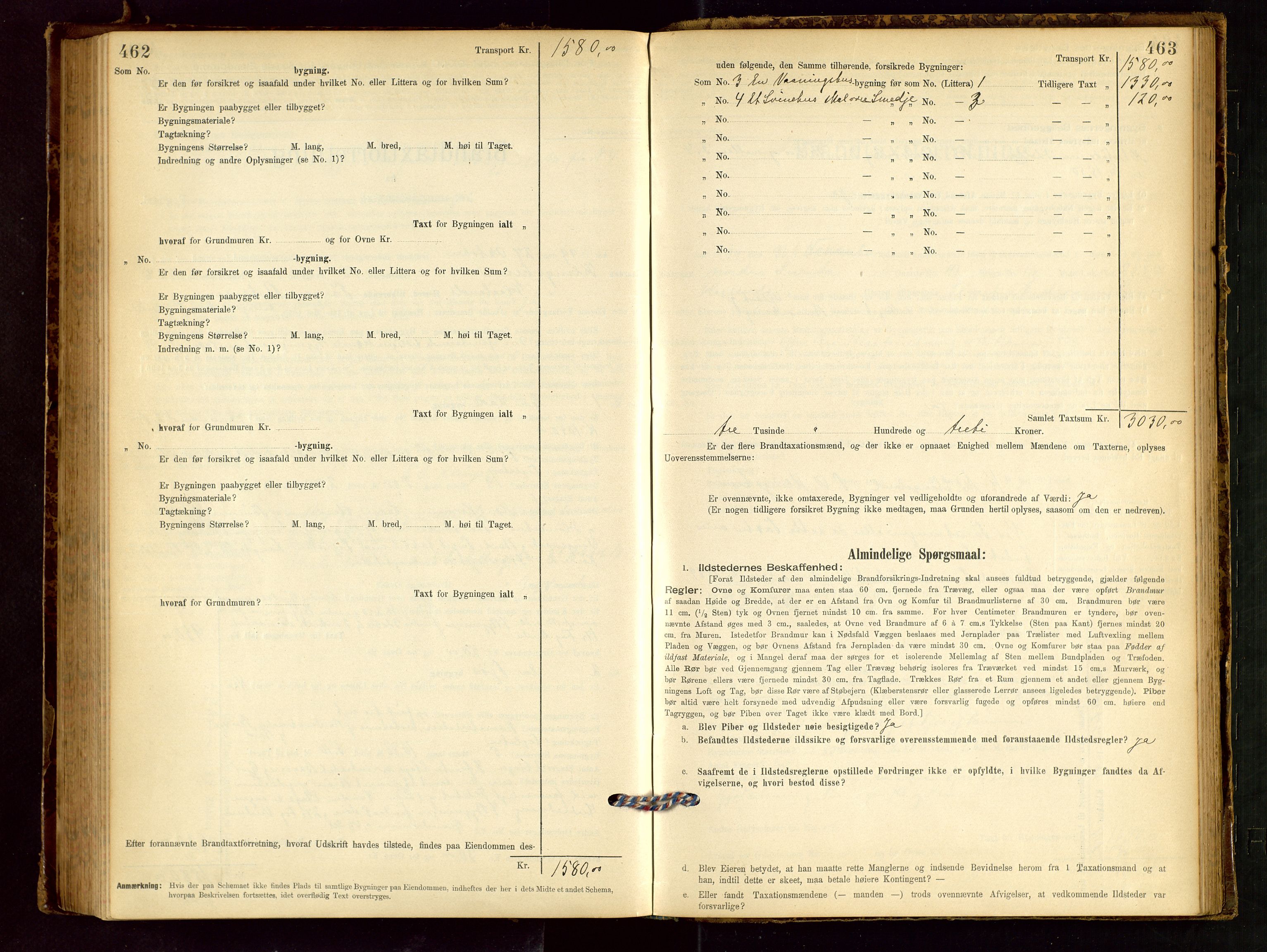 Håland lensmannskontor, SAST/A-100100/Gob/L0001: Branntakstprotokoll - skjematakst. Register i boken., 1894-1902, p. 462-463