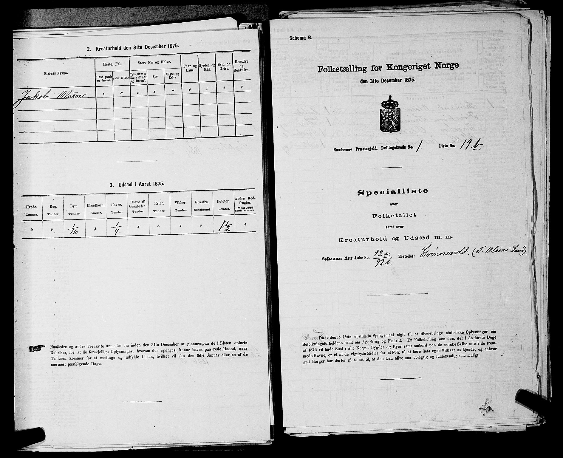 SAKO, 1875 census for 0629P Sandsvær, 1875, p. 338