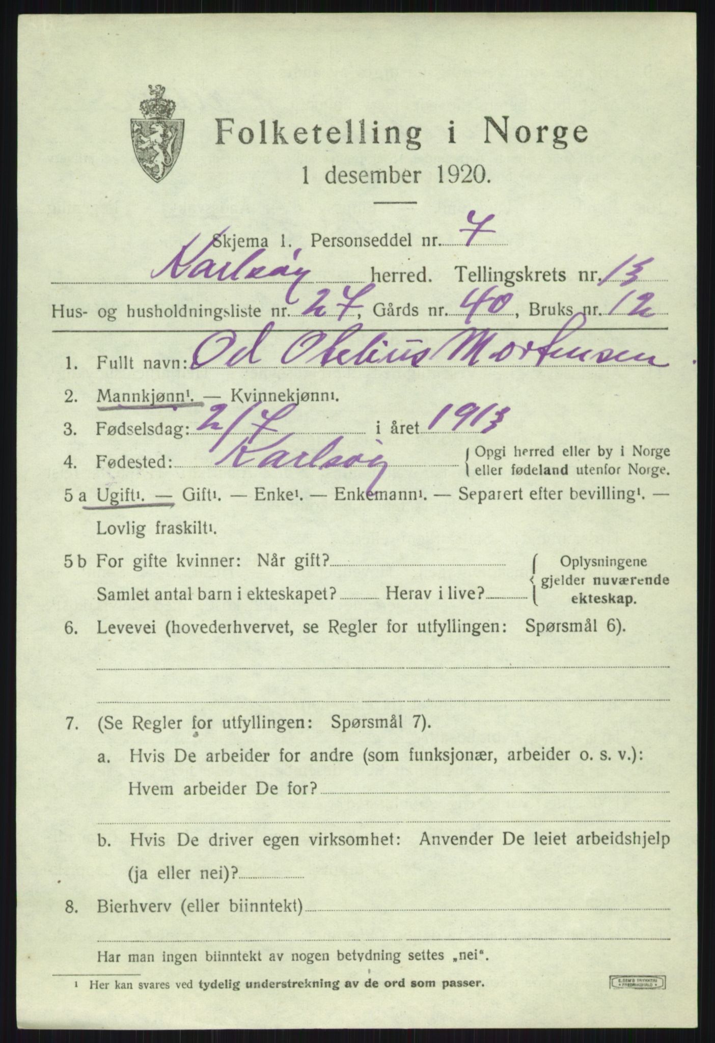 SATØ, 1920 census for Karlsøy, 1920, p. 5014