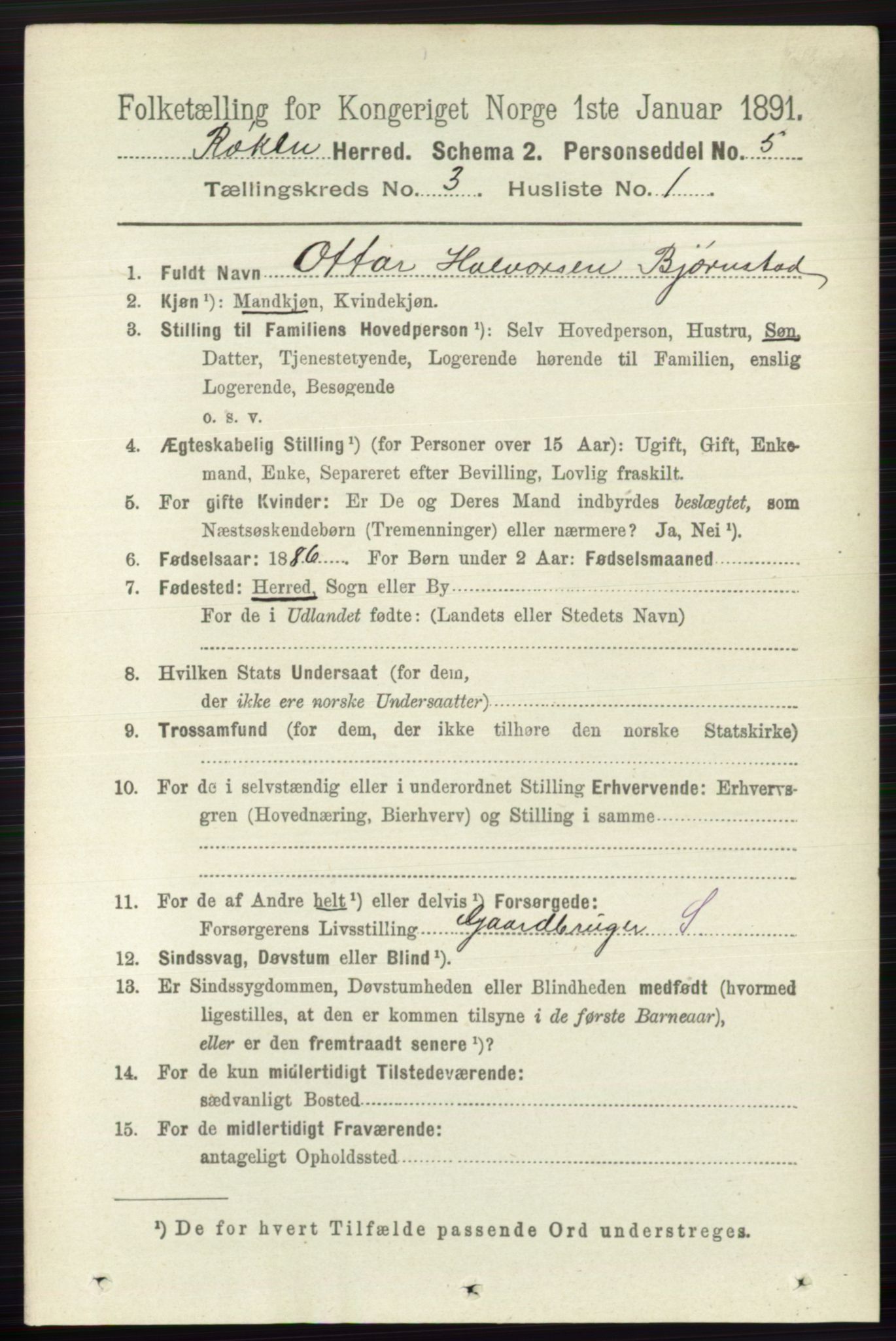 RA, 1891 census for 0627 Røyken, 1891, p. 1200