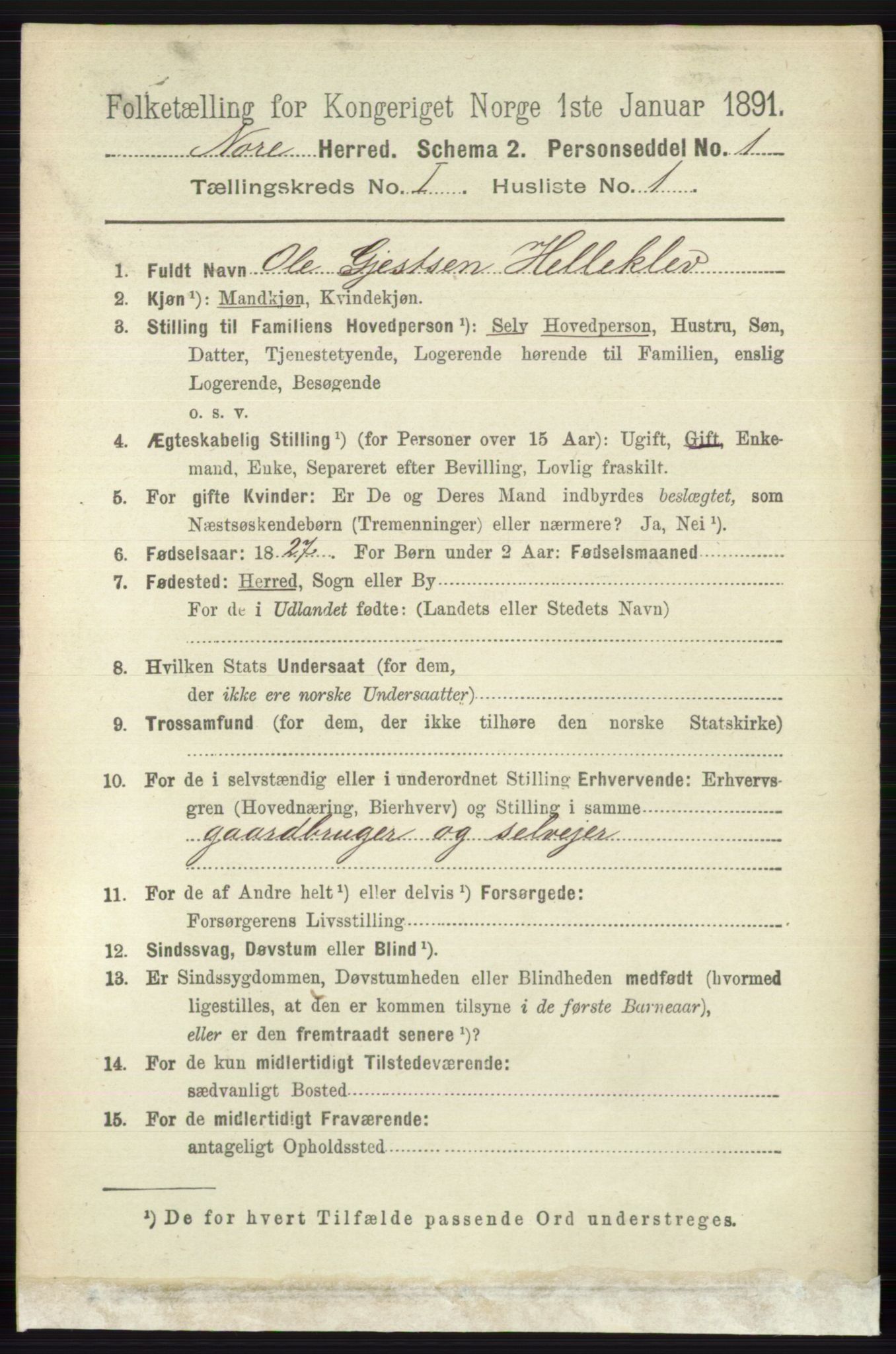 RA, 1891 census for 0633 Nore, 1891, p. 60