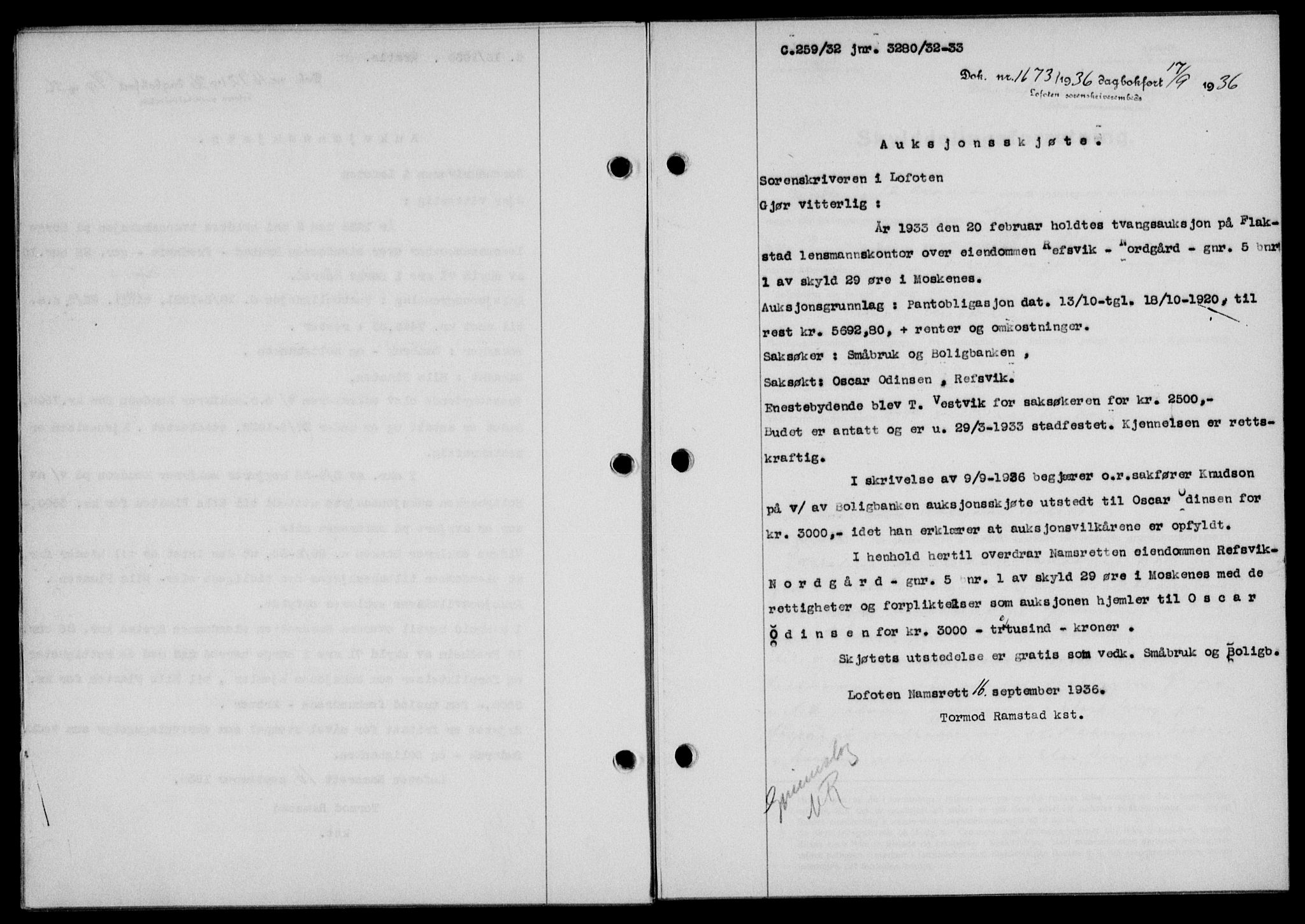Lofoten sorenskriveri, SAT/A-0017/1/2/2C/L0001a: Mortgage book no. 1a, 1936-1937, Diary no: : 1673/1936