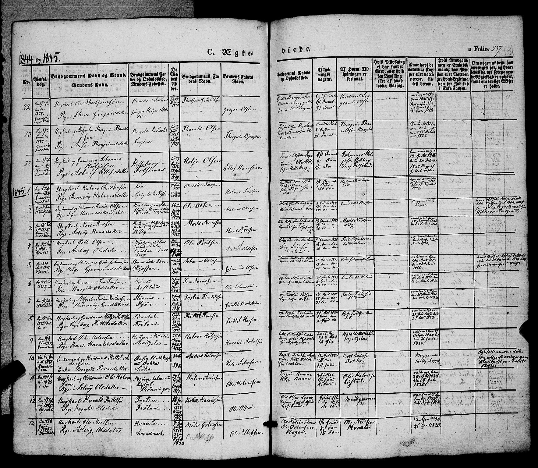 Hjartdal kirkebøker, SAKO/A-270/F/Fa/L0008: Parish register (official) no. I 8, 1844-1859, p. 257