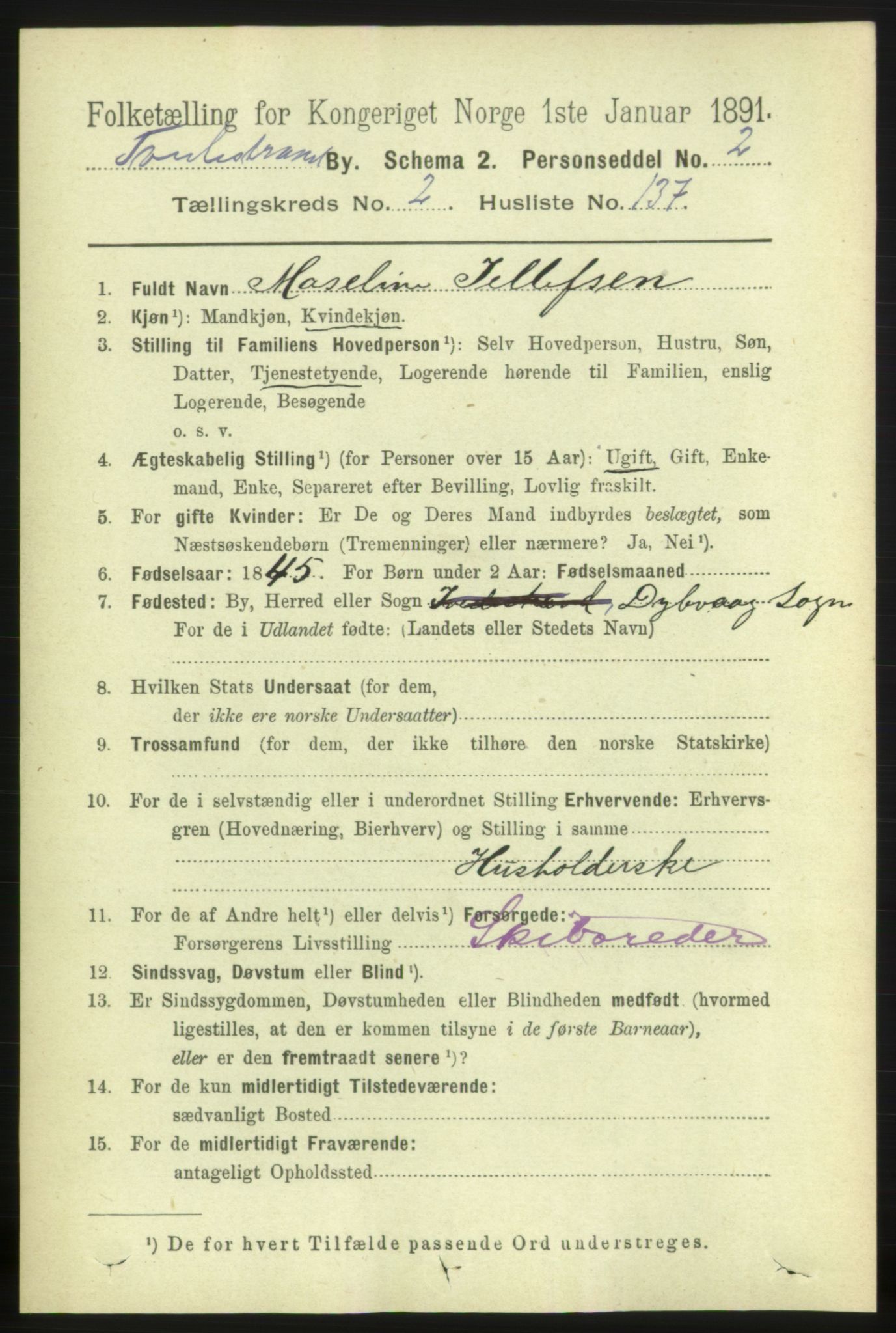 RA, 1891 census for 0902 Tvedestrand, 1891, p. 2440