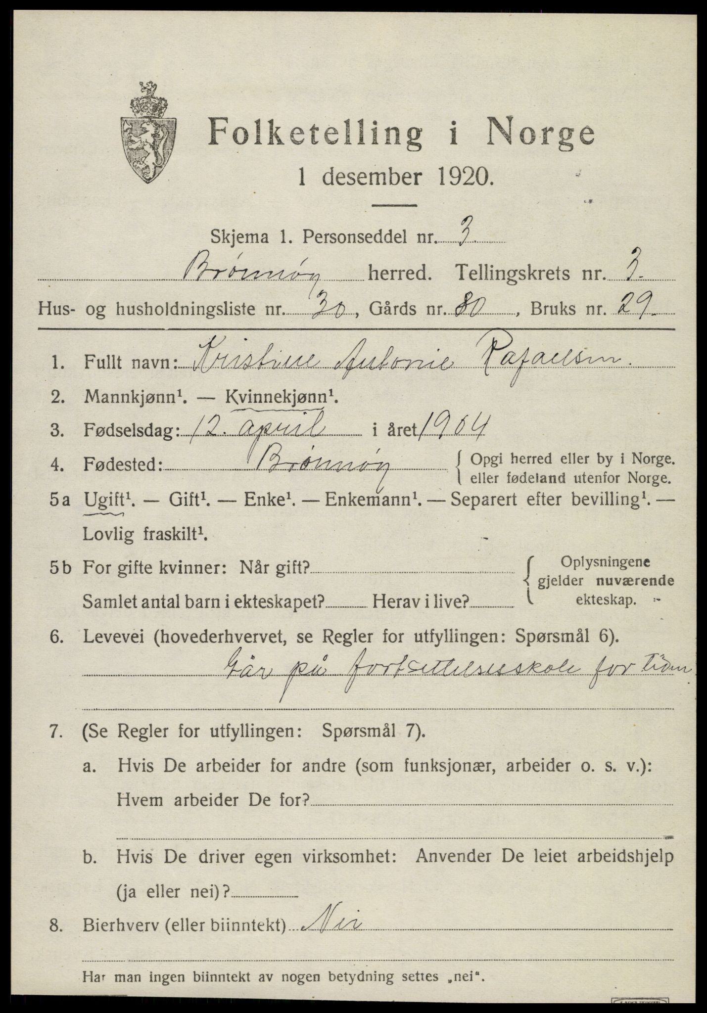 SAT, 1920 census for Brønnøy, 1920, p. 2888