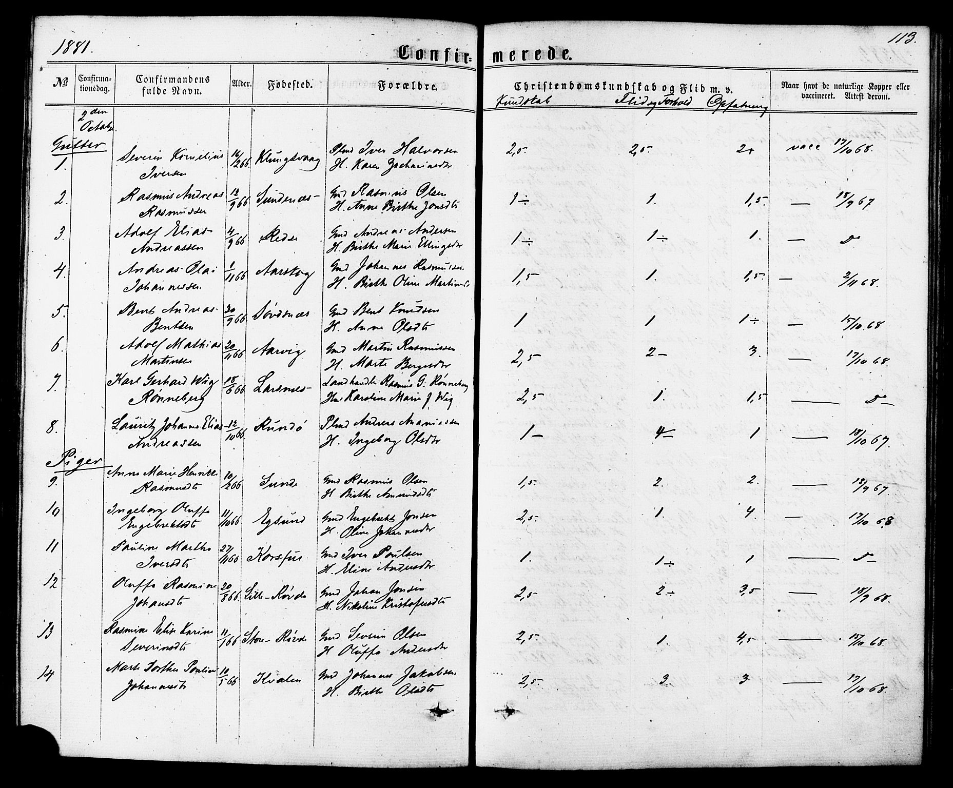 Ministerialprotokoller, klokkerbøker og fødselsregistre - Møre og Romsdal, SAT/A-1454/504/L0055: Parish register (official) no. 504A02, 1861-1884, p. 113