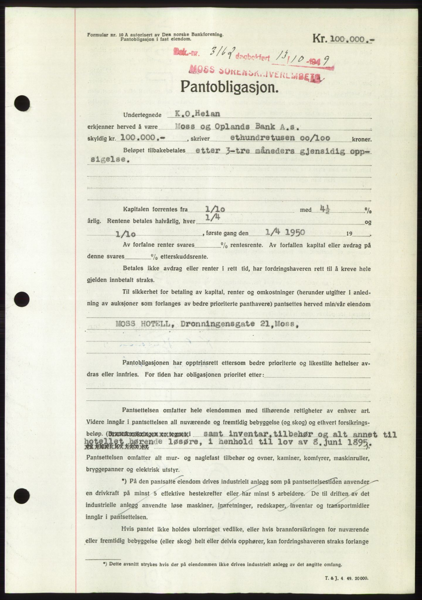 Moss sorenskriveri, SAO/A-10168: Mortgage book no. B23, 1949-1950, Diary no: : 3162/1949