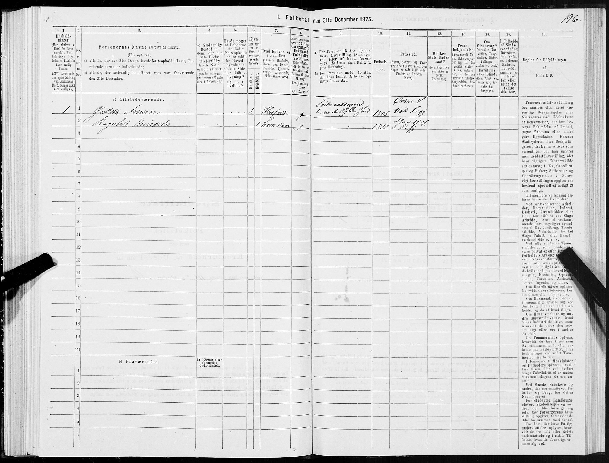 SAT, 1875 census for 1519P Volda, 1875, p. 2196