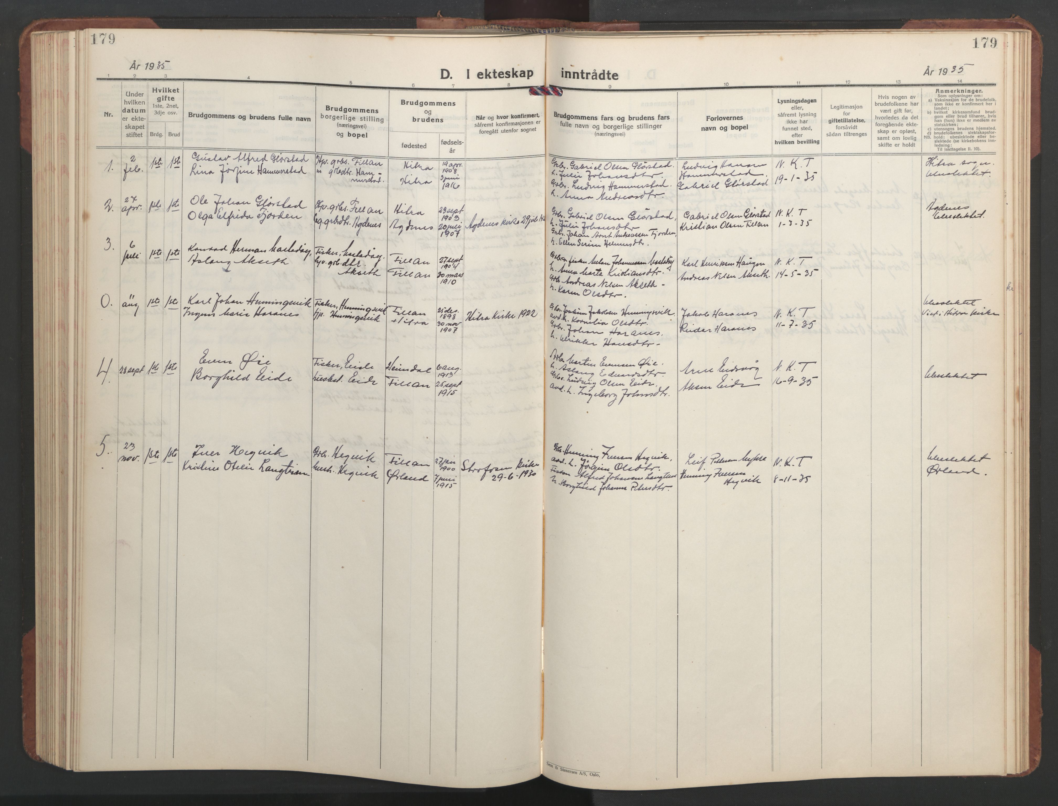 Ministerialprotokoller, klokkerbøker og fødselsregistre - Sør-Trøndelag, AV/SAT-A-1456/637/L0564: Parish register (copy) no. 637C05, 1928-1968, p. 179