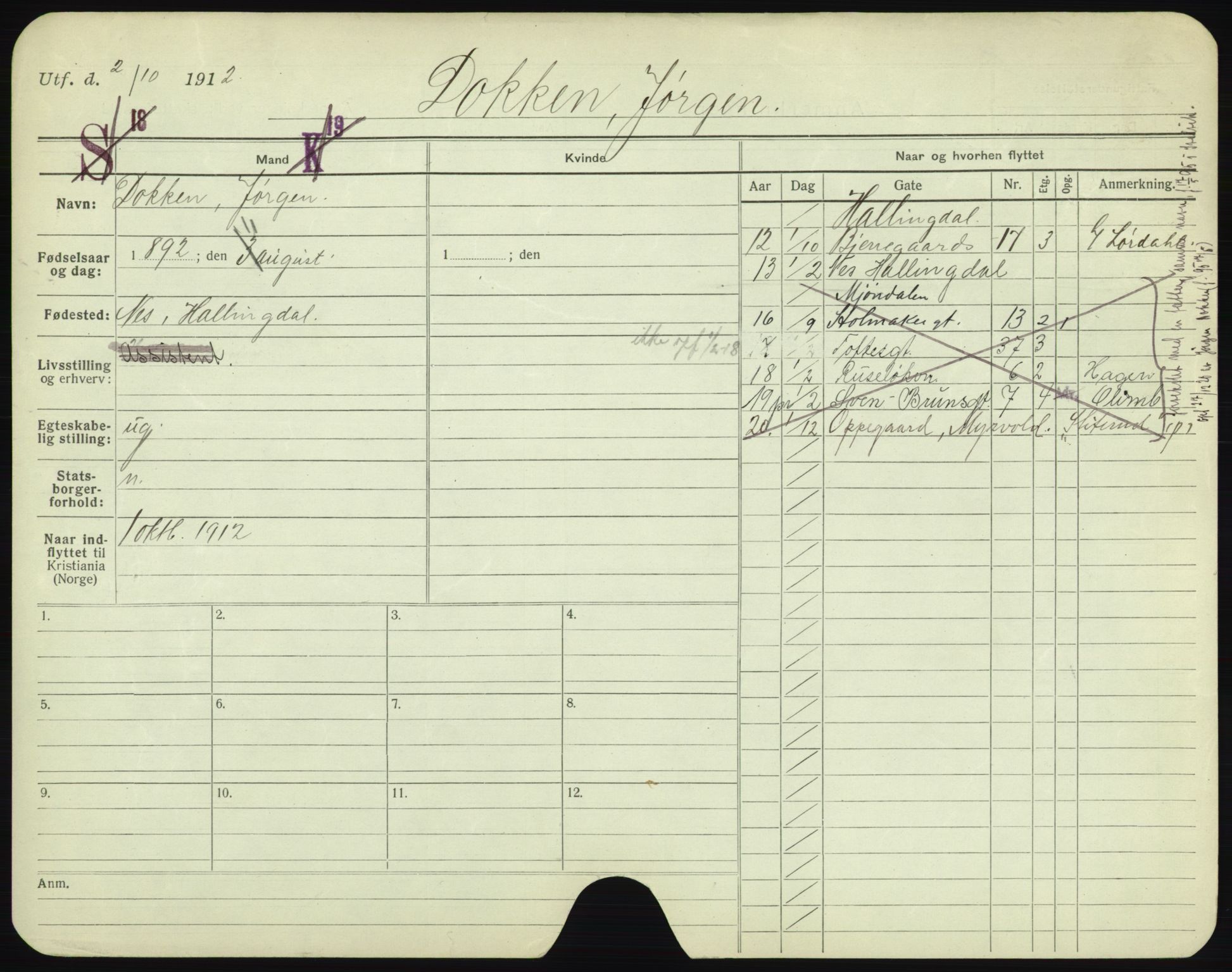 Oslo folkeregister, Registerkort, AV/SAO-A-11715/F/Fa/Fac/L0002: Menn, 1906-1914, p. 652a