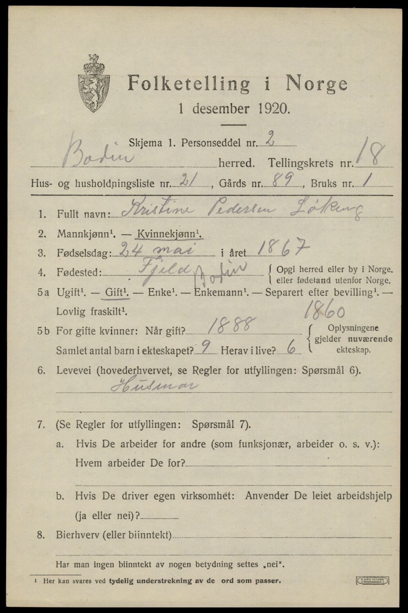 SAT, 1920 census for Bodin, 1920, p. 13038