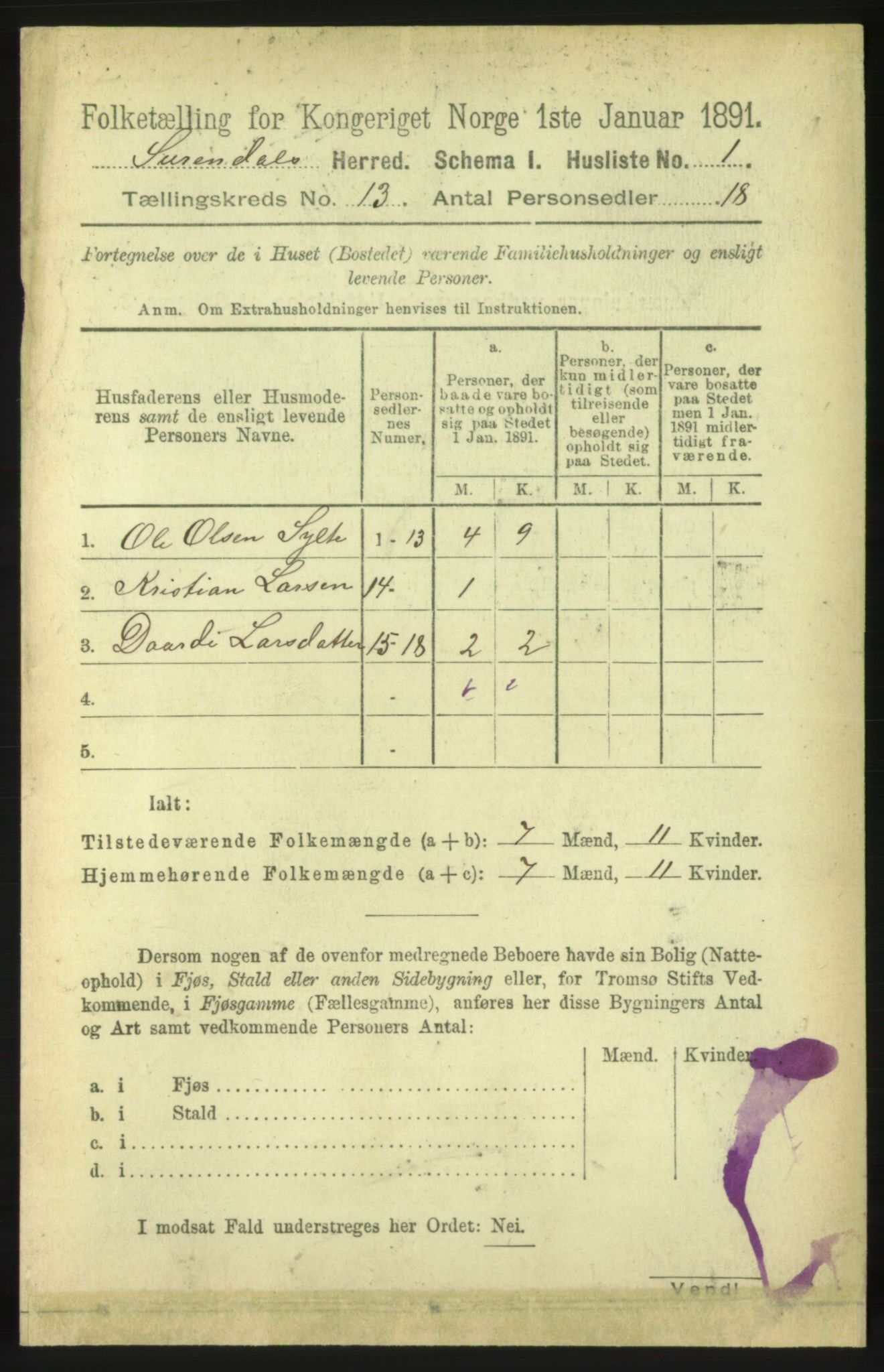 RA, 1891 census for 1566 Surnadal, 1891, p. 3108