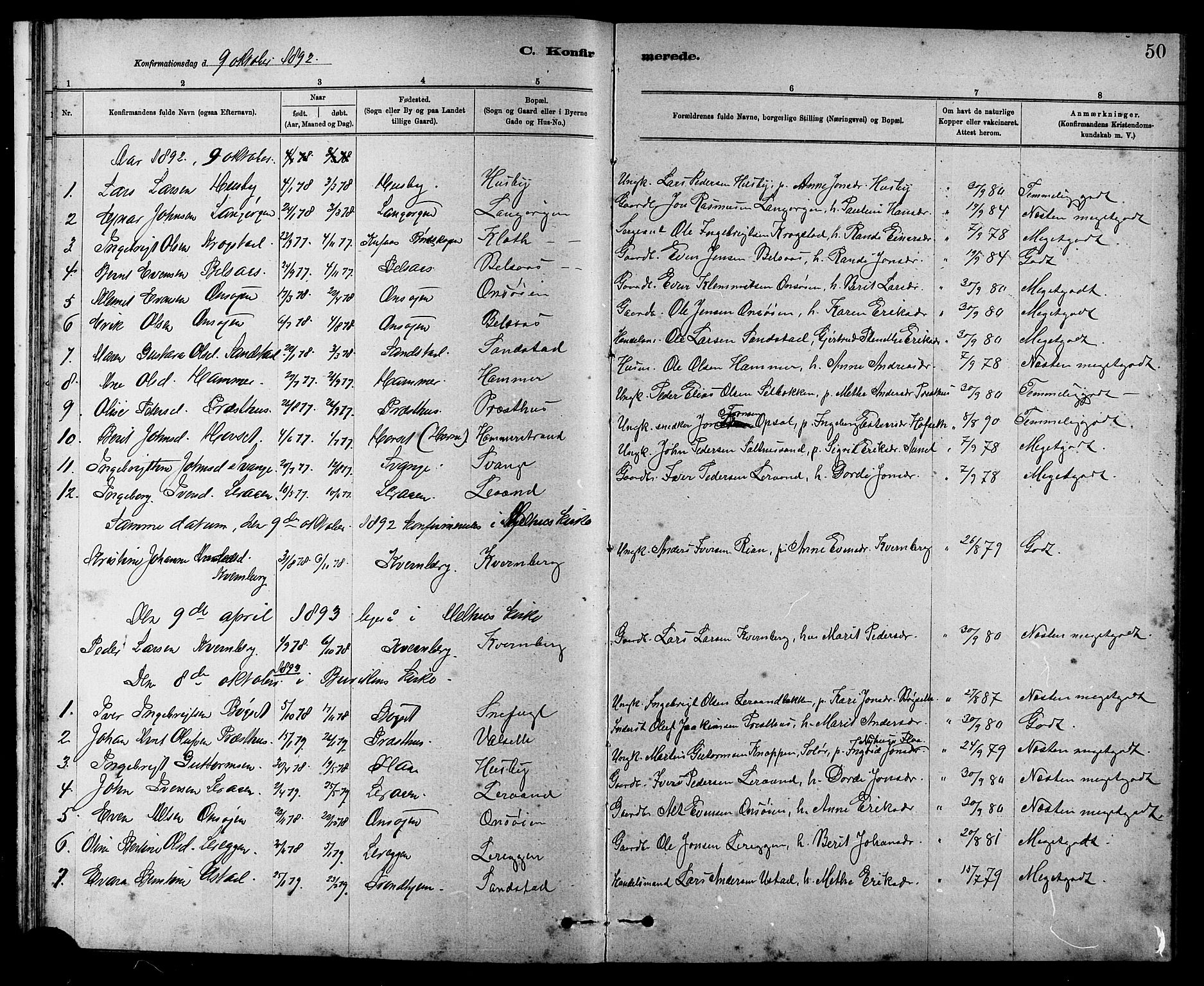 Ministerialprotokoller, klokkerbøker og fødselsregistre - Sør-Trøndelag, SAT/A-1456/666/L0790: Parish register (copy) no. 666C03, 1885-1908, p. 50