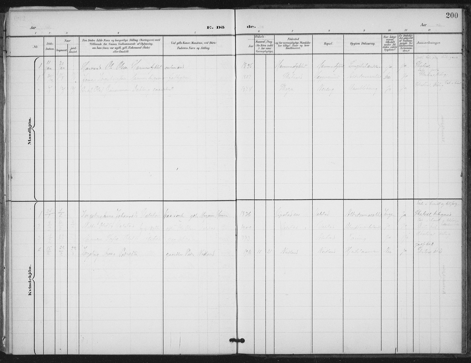 Ministerialprotokoller, klokkerbøker og fødselsregistre - Nord-Trøndelag, AV/SAT-A-1458/712/L0101: Parish register (official) no. 712A02, 1901-1916, p. 200