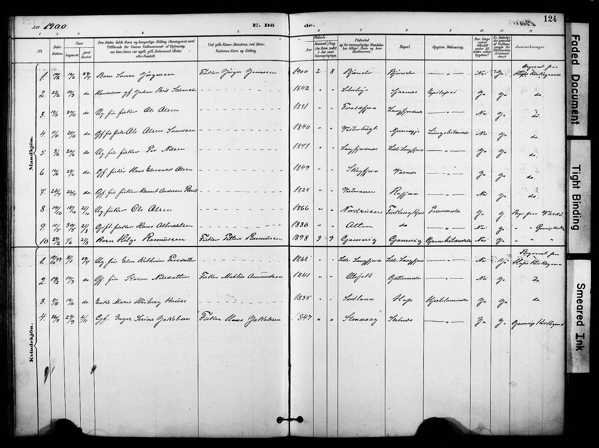 Tana sokneprestkontor, SATØ/S-1334/H/Ha/L0006kirke: Parish register (official) no. 6, 1892-1908, p. 124
