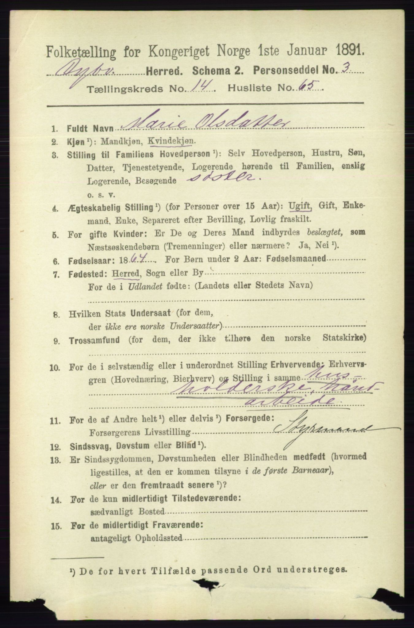 RA, 1891 census for 0915 Dypvåg, 1891, p. 6087