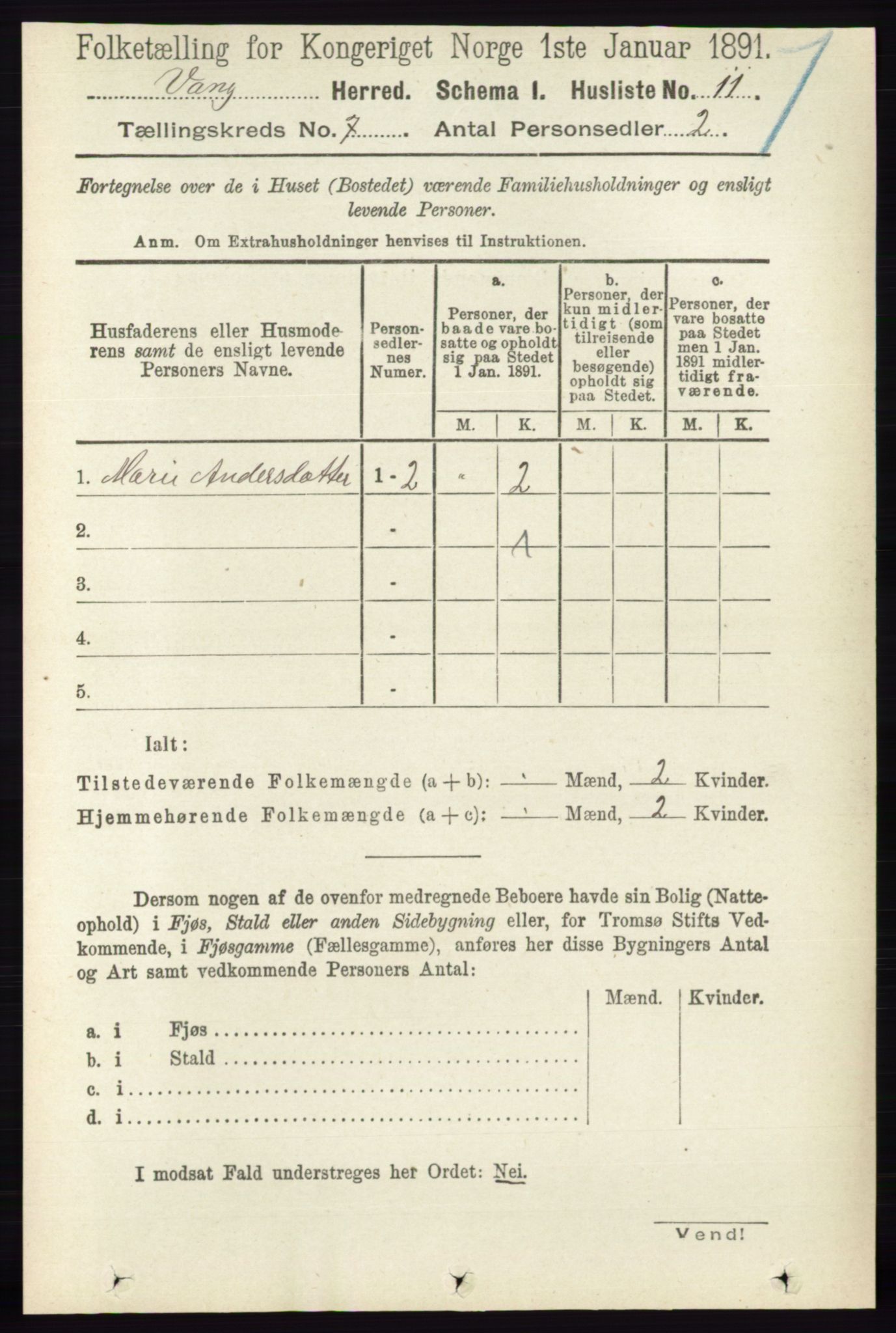 RA, 1891 census for 0414 Vang, 1891, p. 4930