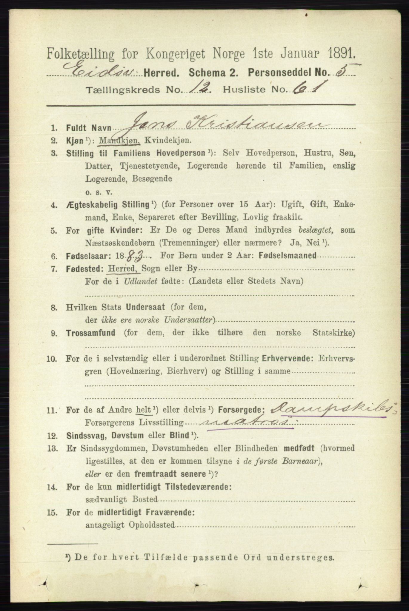 RA, 1891 census for 0237 Eidsvoll, 1891, p. 8833