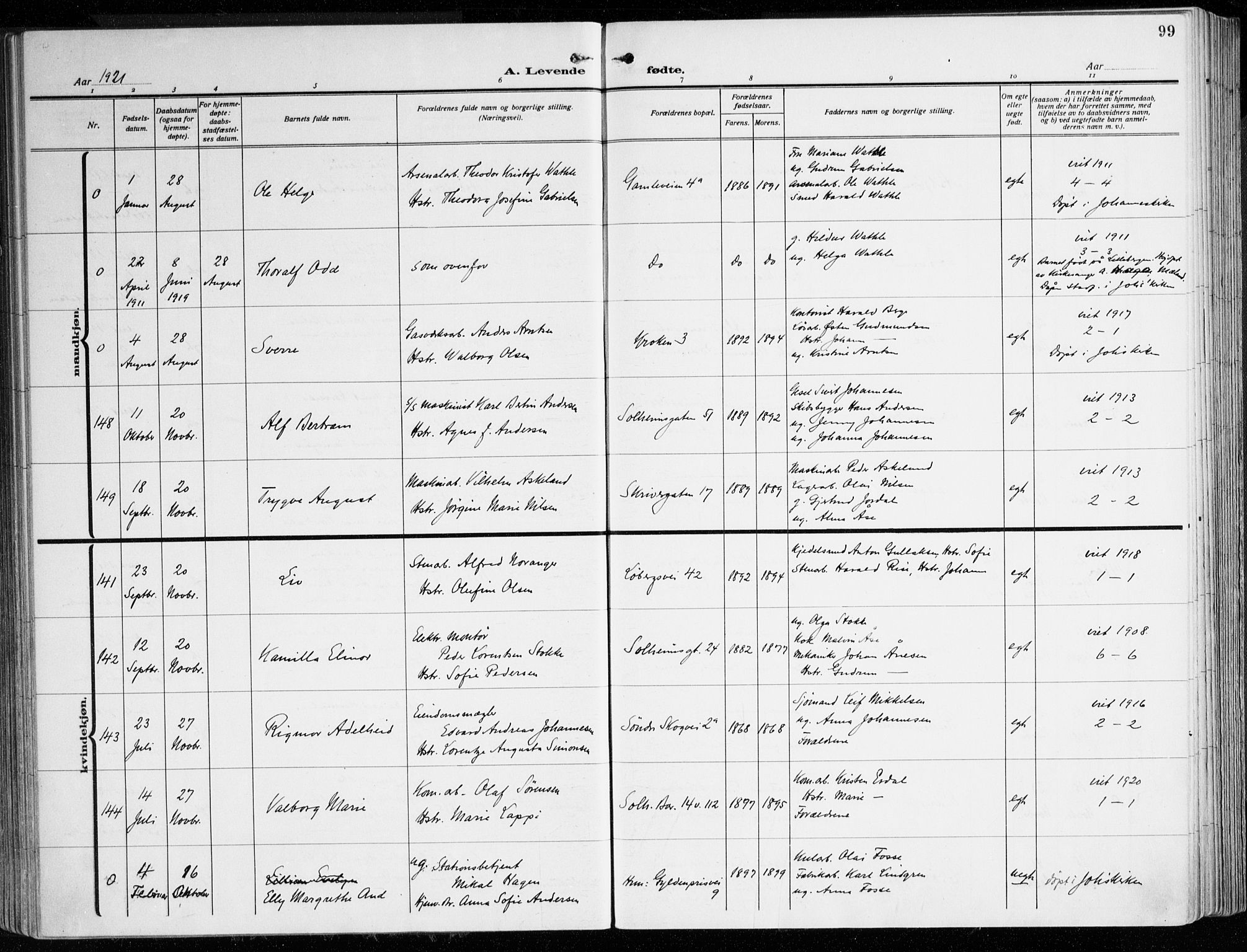 Årstad Sokneprestembete, AV/SAB-A-79301/H/Haa/L0004: Parish register (official) no. A 4, 1919-1928, p. 99