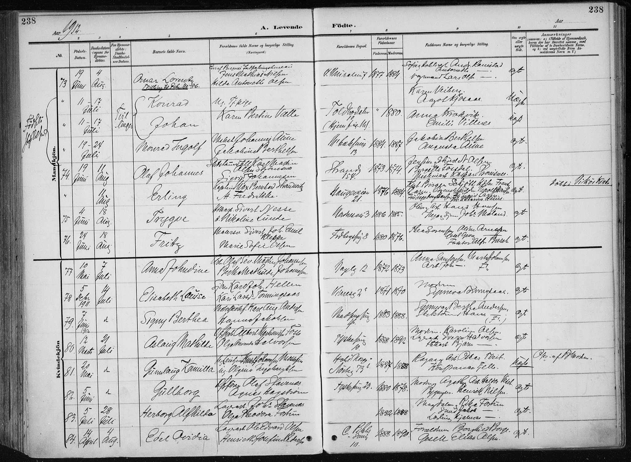 Nykirken Sokneprestembete, SAB/A-77101/H/Haa/L0019: Parish register (official) no. B 7, 1904-1916, p. 238