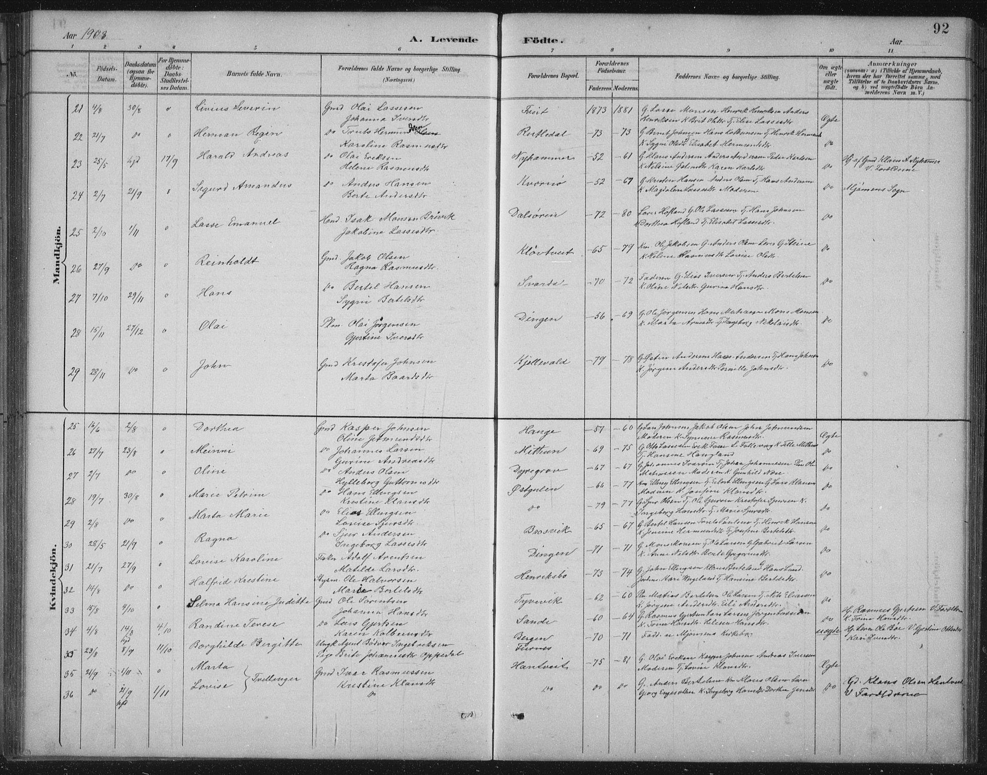 Gulen sokneprestembete, SAB/A-80201/H/Hab/Habb/L0003: Parish register (copy) no. B 3, 1884-1907, p. 92