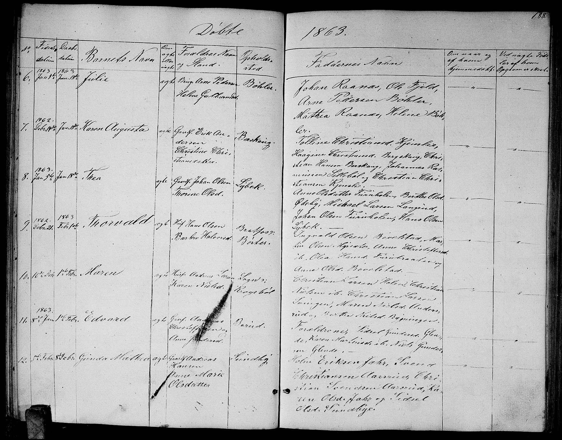 Enebakk prestekontor Kirkebøker, SAO/A-10171c/G/Ga/L0004: Parish register (copy) no. I 4, 1850-1866, p. 188