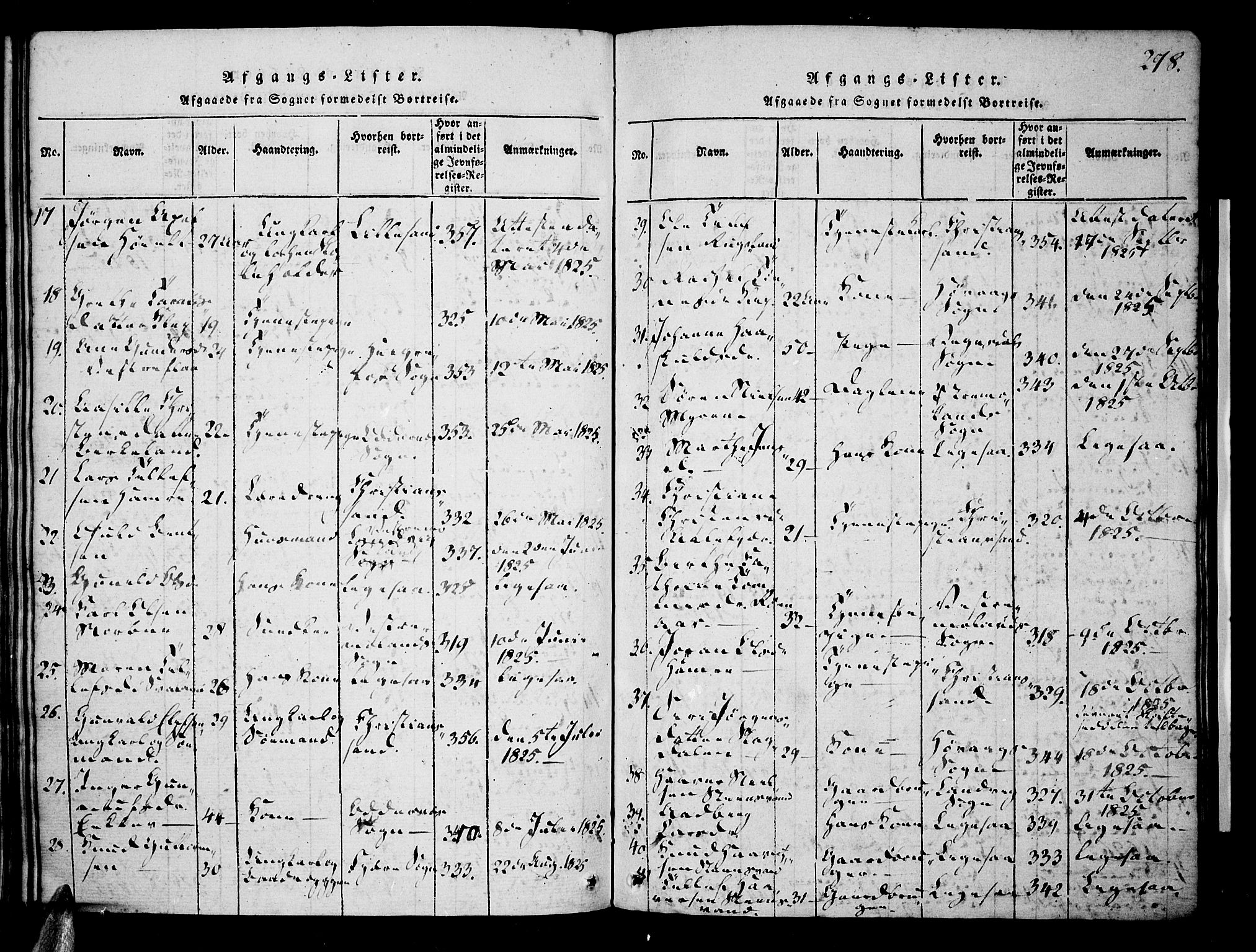 Tveit sokneprestkontor, SAK/1111-0043/F/Fa/L0002: Parish register (official) no. A 2, 1820-1830, p. 278