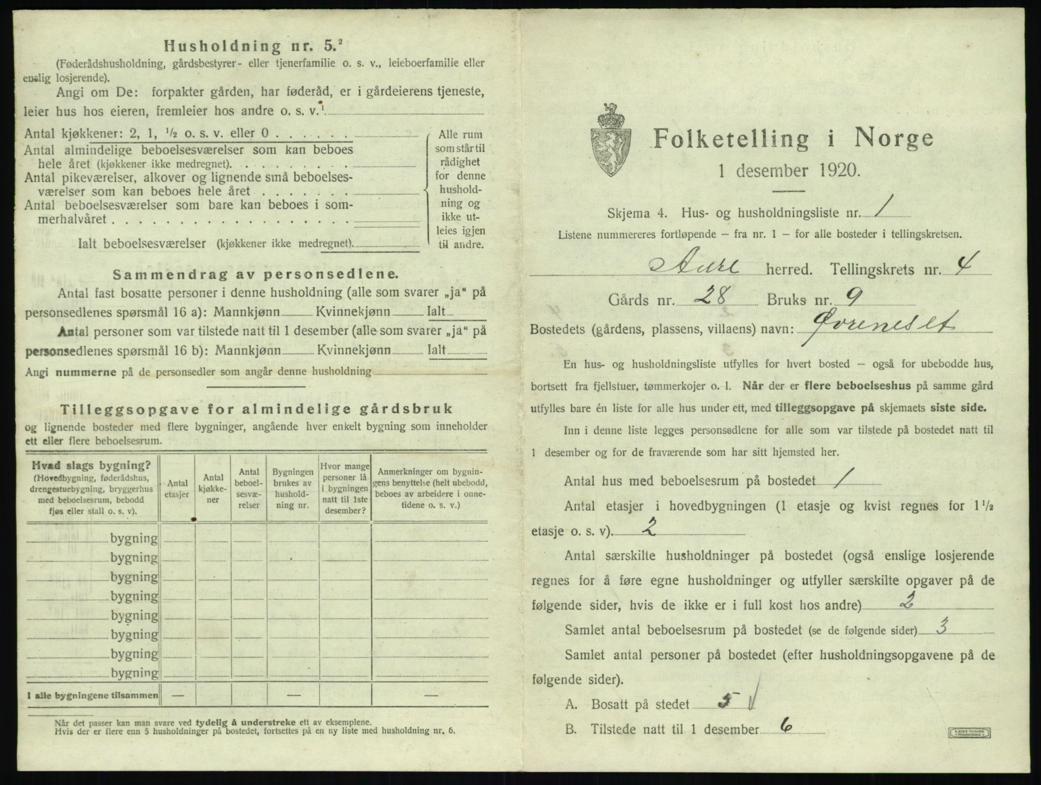 SAT, 1920 census for Aure, 1920, p. 222