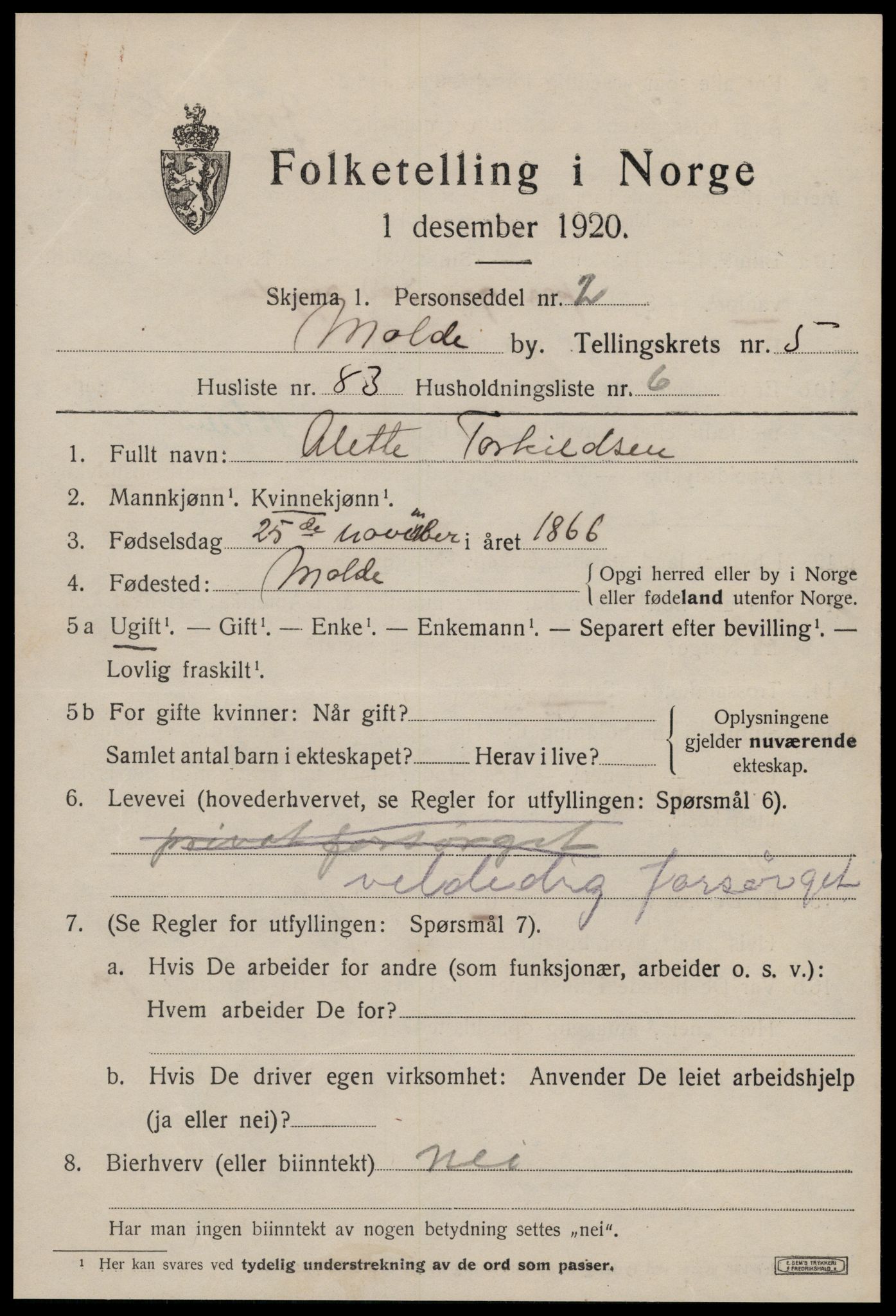 SAT, 1920 census for Molde, 1920, p. 8245