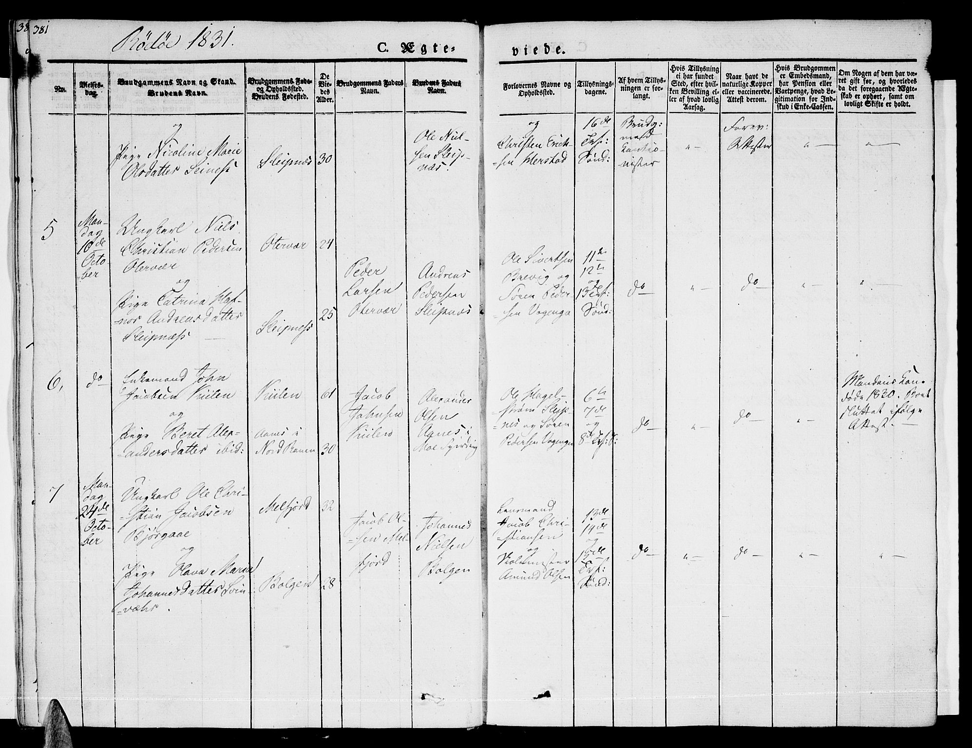 Ministerialprotokoller, klokkerbøker og fødselsregistre - Nordland, SAT/A-1459/841/L0600: Parish register (official) no. 841A07 /1, 1825-1844, p. 381