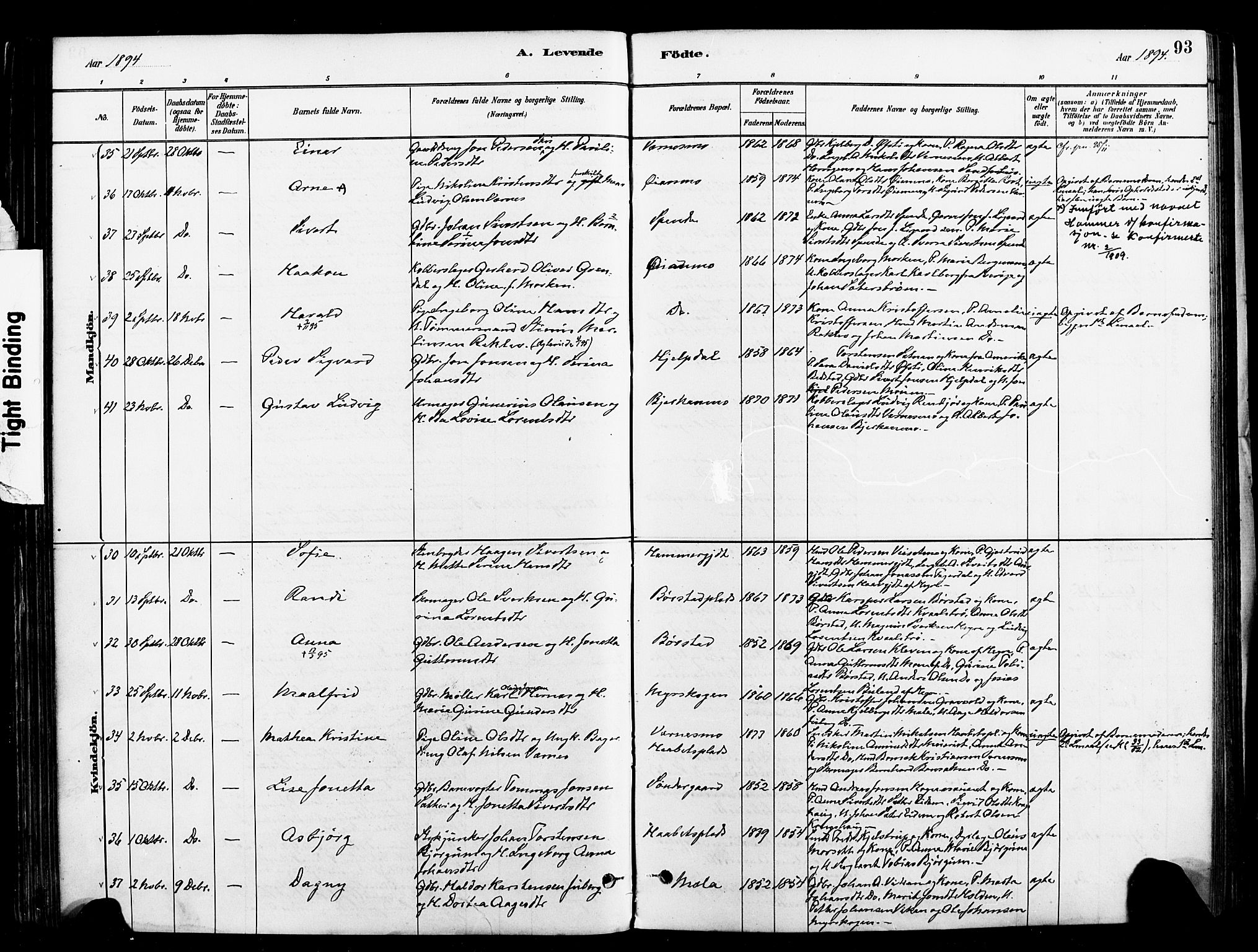 Ministerialprotokoller, klokkerbøker og fødselsregistre - Nord-Trøndelag, SAT/A-1458/709/L0077: Parish register (official) no. 709A17, 1880-1895, p. 93