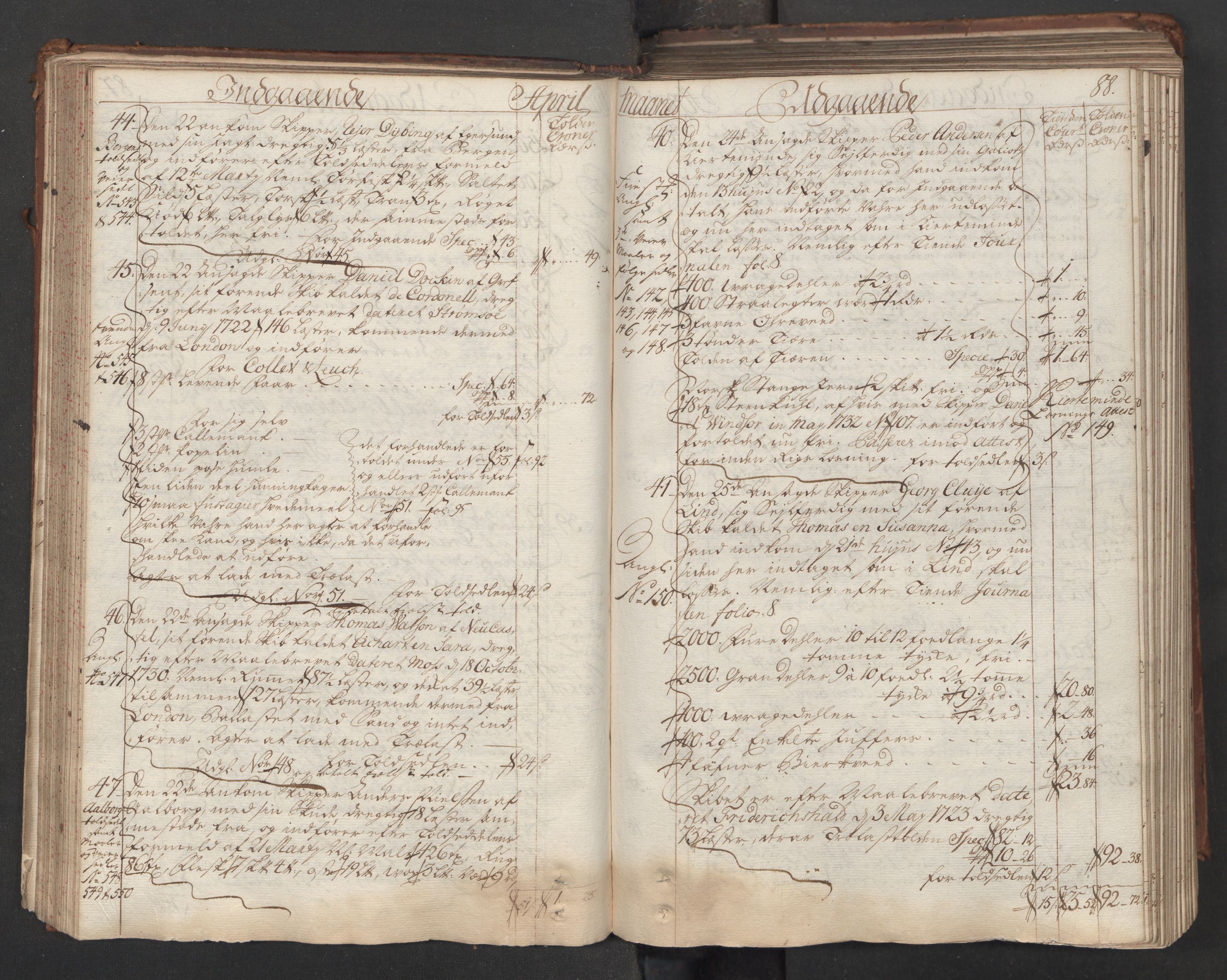 Generaltollkammeret, tollregnskaper, AV/RA-EA-5490/R06/L0015/0001: Tollregnskaper Kristiania / Hovedtollbok, 1733, p. 87b-88a